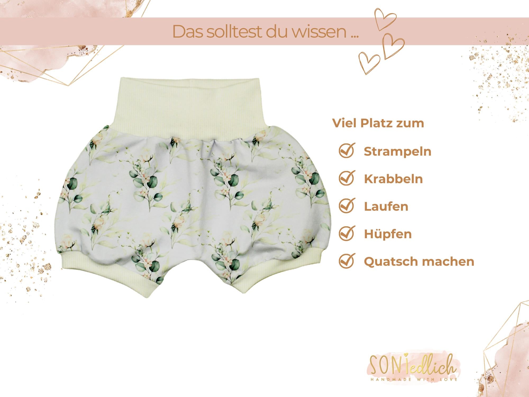 Kurze Pumphose für Babys und Kinder "Eukalyptus" Beschreibung 1