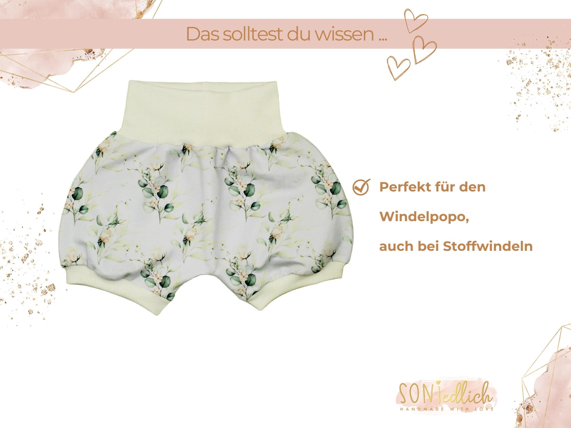 Kurze Pumphose für Babys und Kinder "Eukalyptus" Beschreibung 2