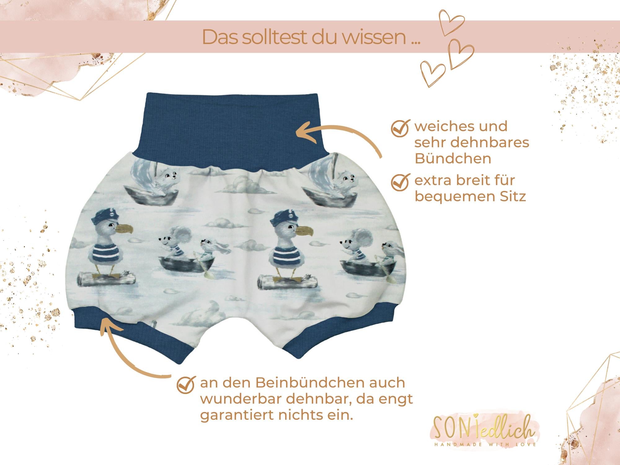 Kurze Pumphose für Babys und Kinder "Kapitän Möwe" Details