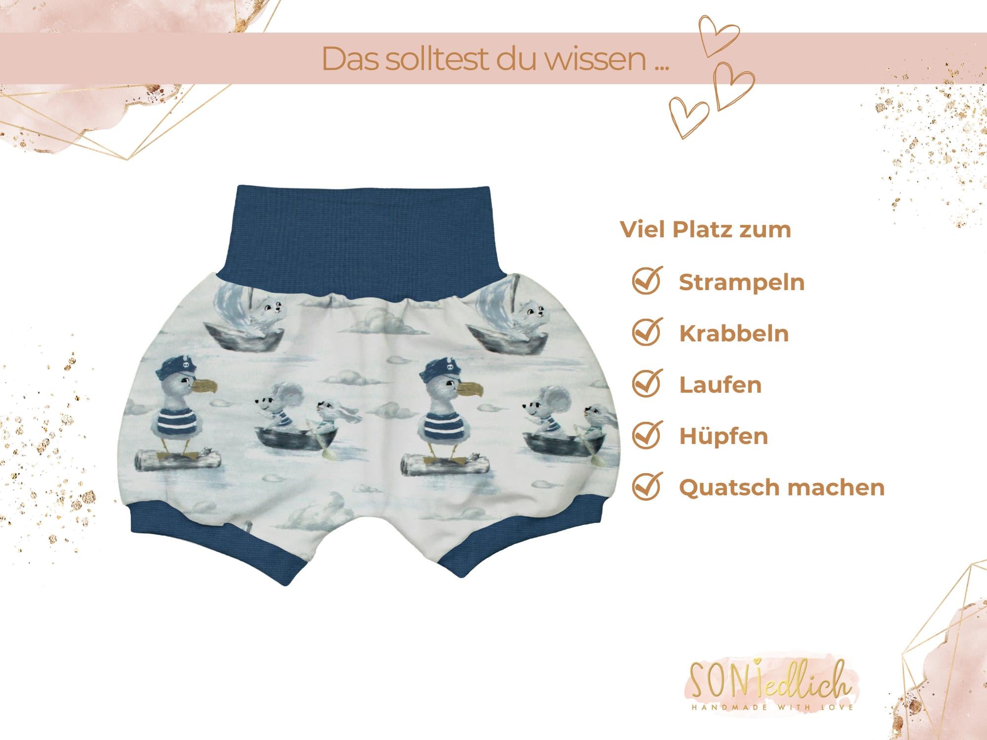 Kurze Pumphose für Babys und Kinder "Kapitän Möwe" Beschreibung 1