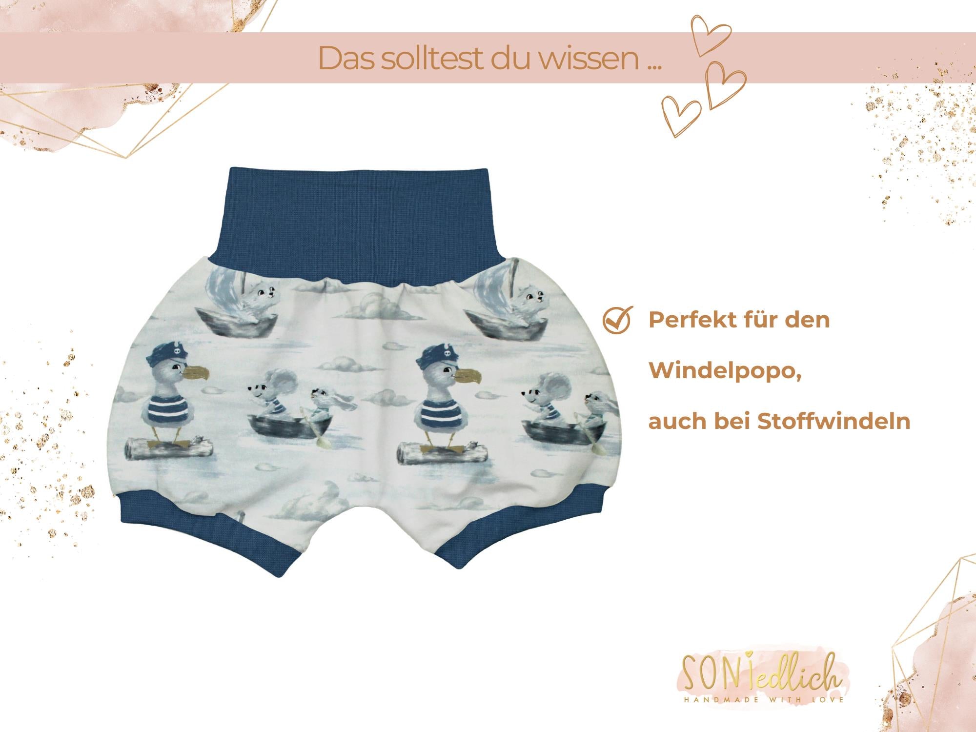 Kurze Pumphose für Babys und Kinder "Kapitän Möwe" Beschreibung 2