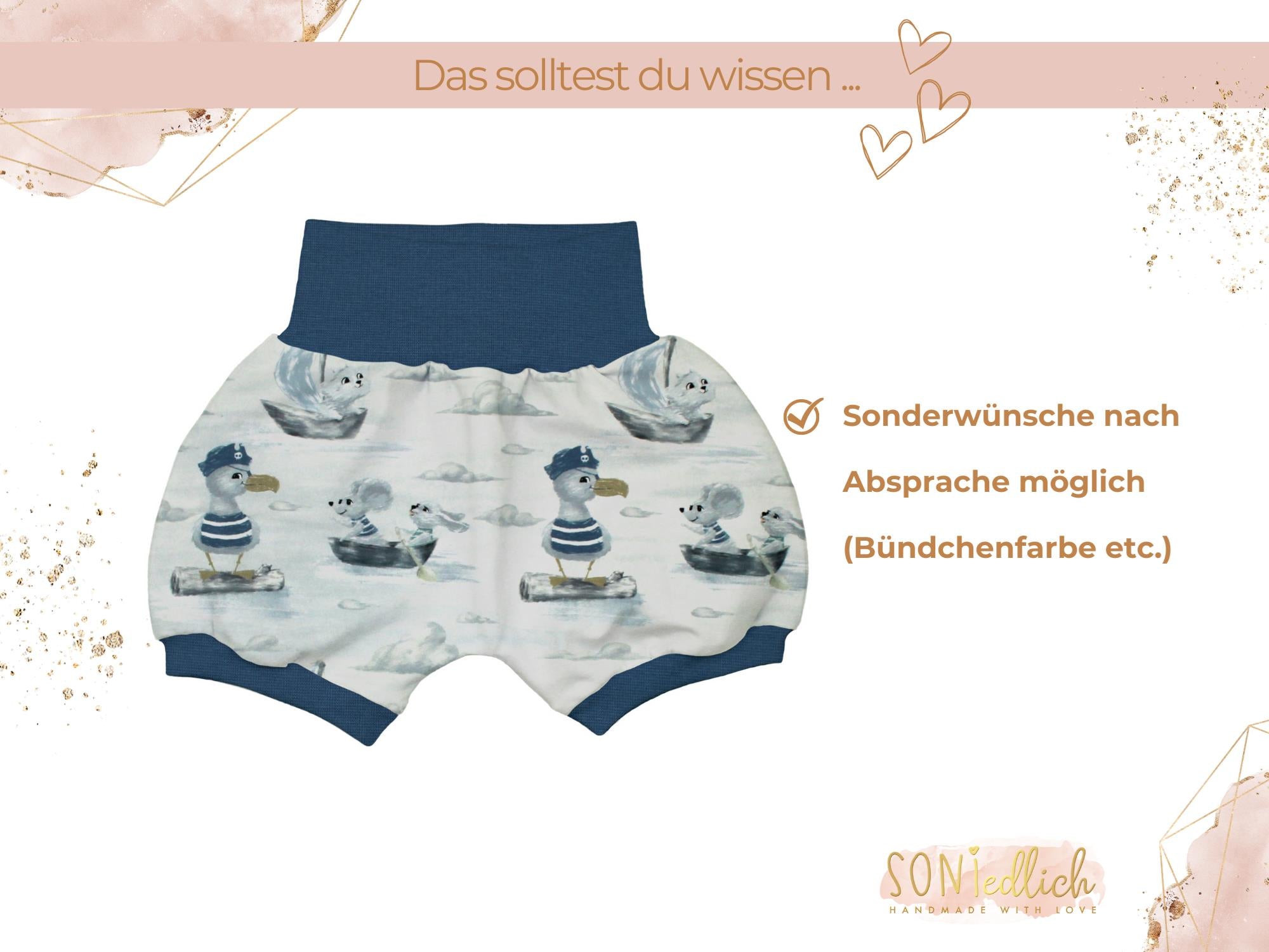 Kurze Pumphose für Babys und Kinder "Kapitän Möwe" Sonderwünsche
