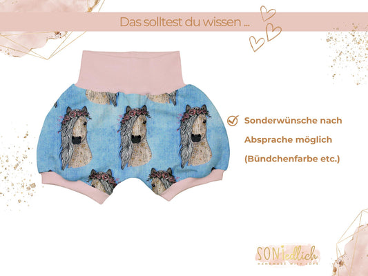 Kurze Pumphose für Babys und Kinder "Pferde jeansoptik" Sonderwünsche