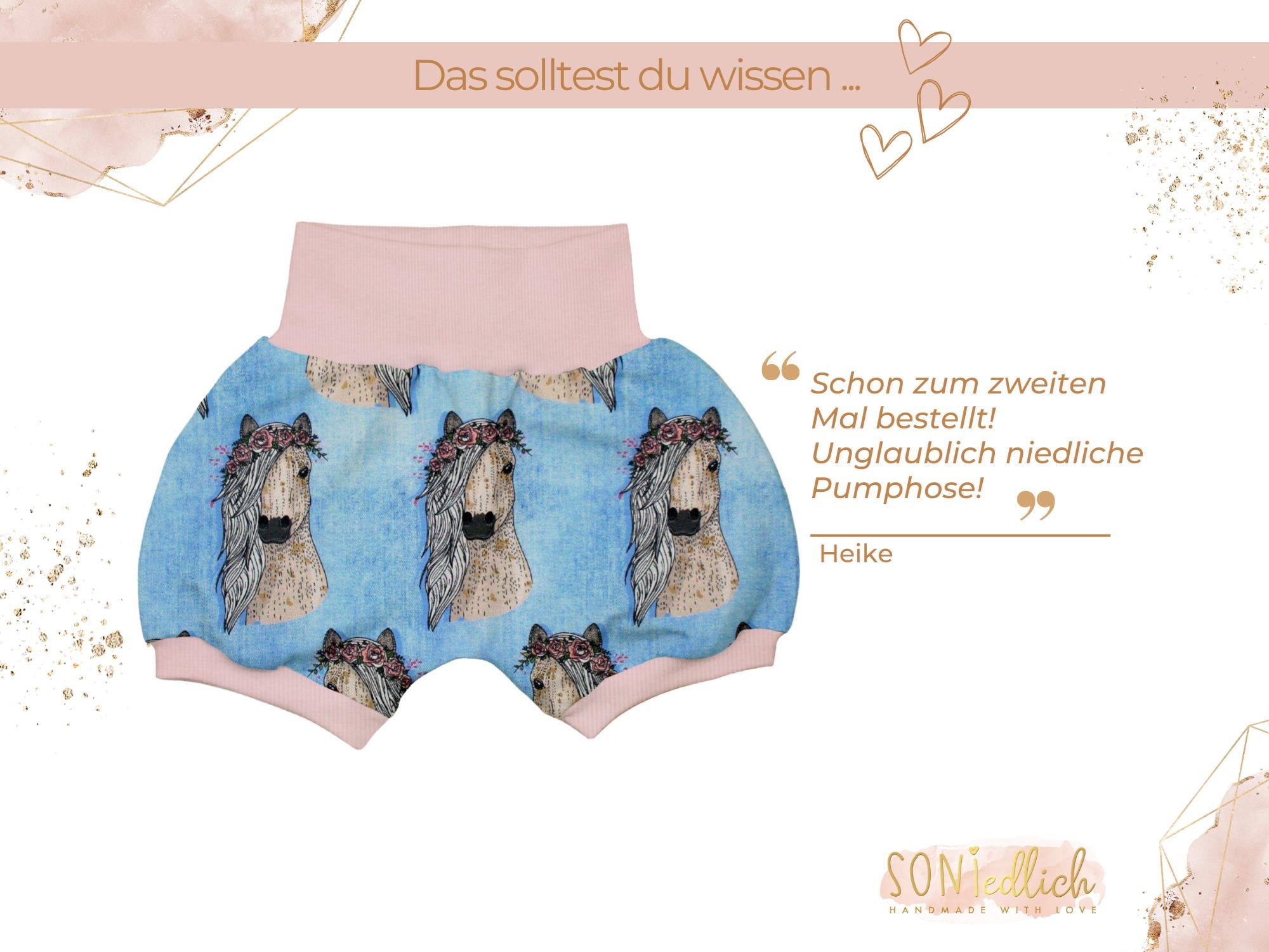 Kurze Pumphose für Babys und Kinder "Pferde jeansoptik" Bewertung