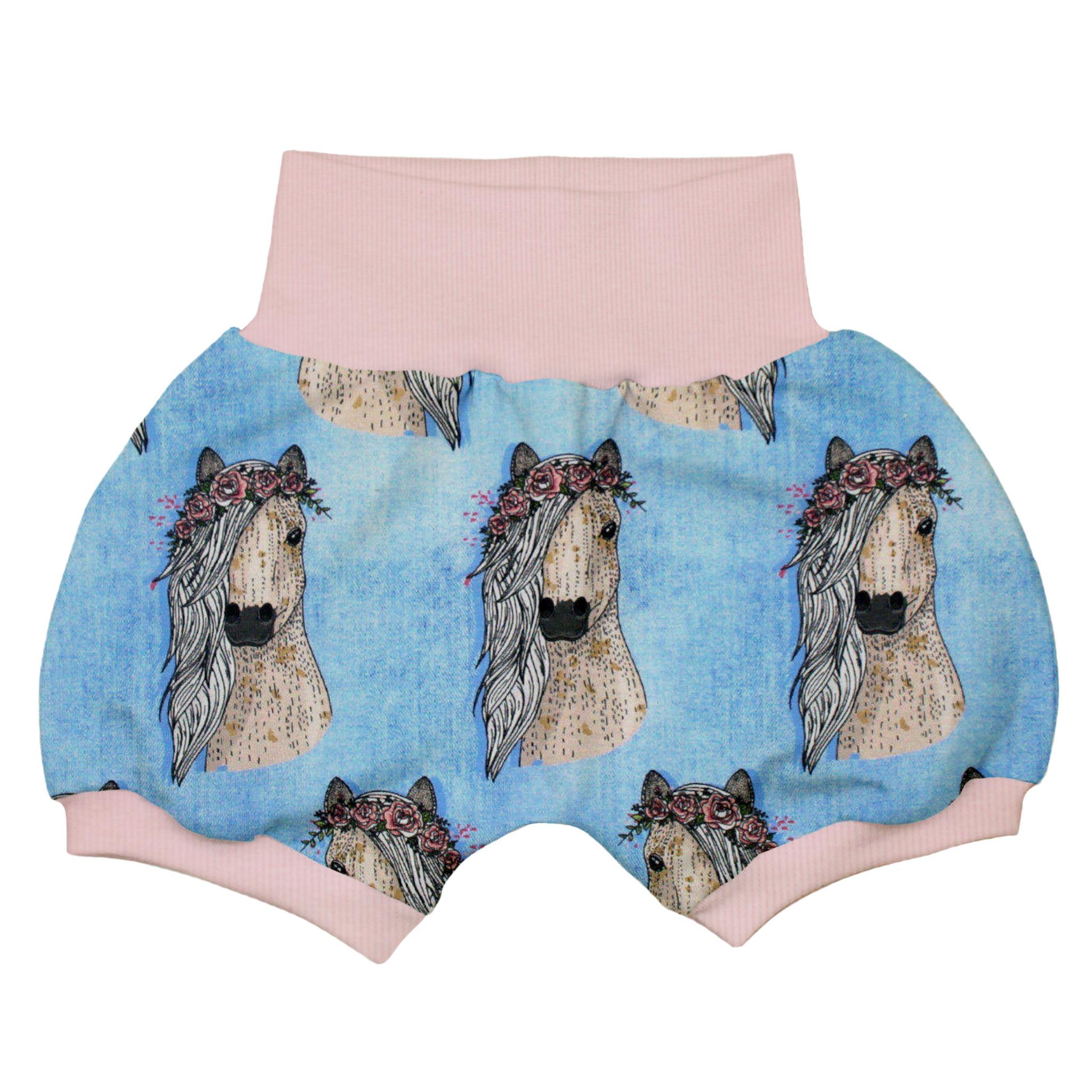 Kurze Pumphose für Babys und Kinder "Pferde jeansoptik"