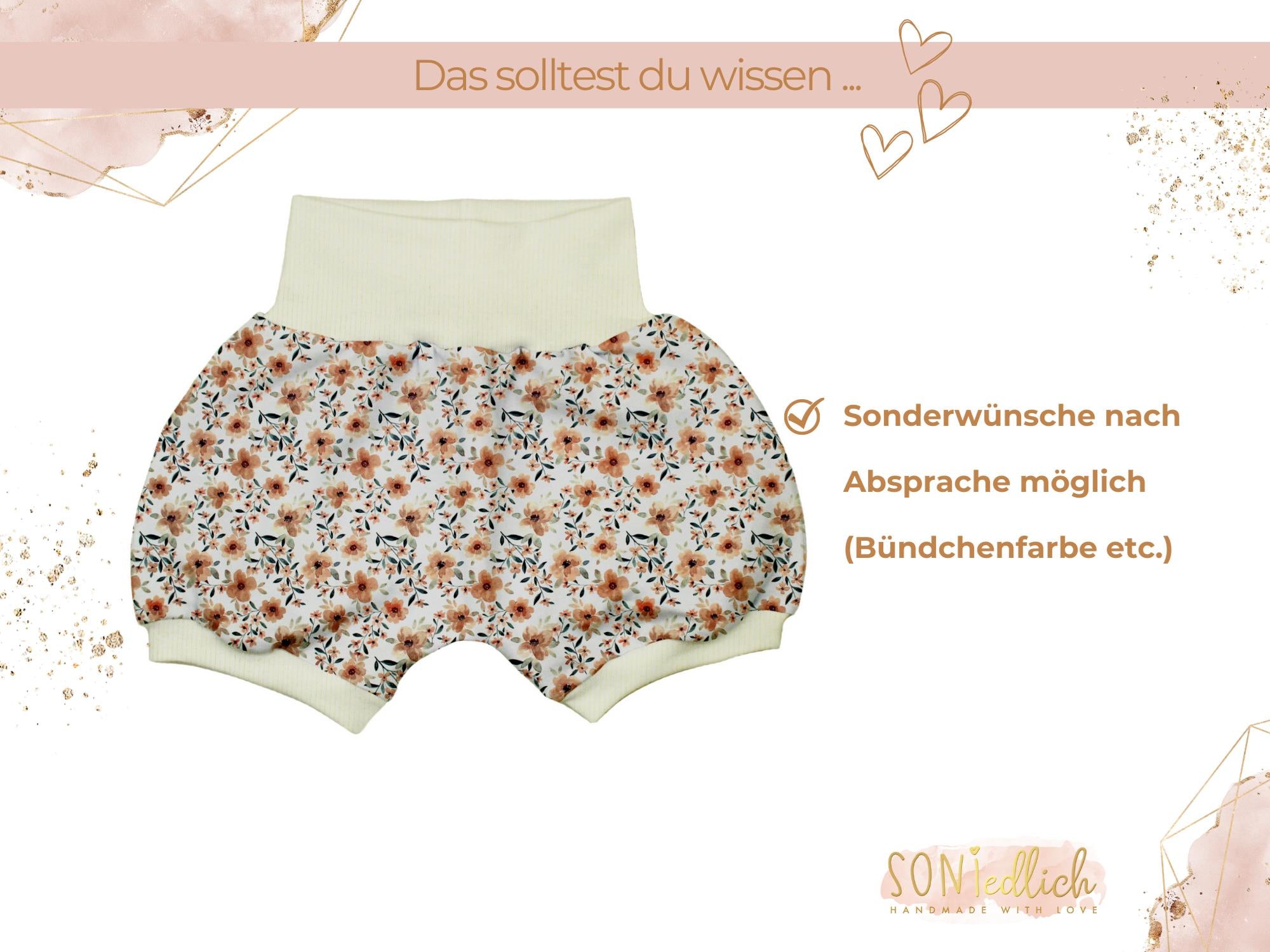 Kurze Pumphose für Babys und Kinder "Quittenblüte" Sonderwünsche