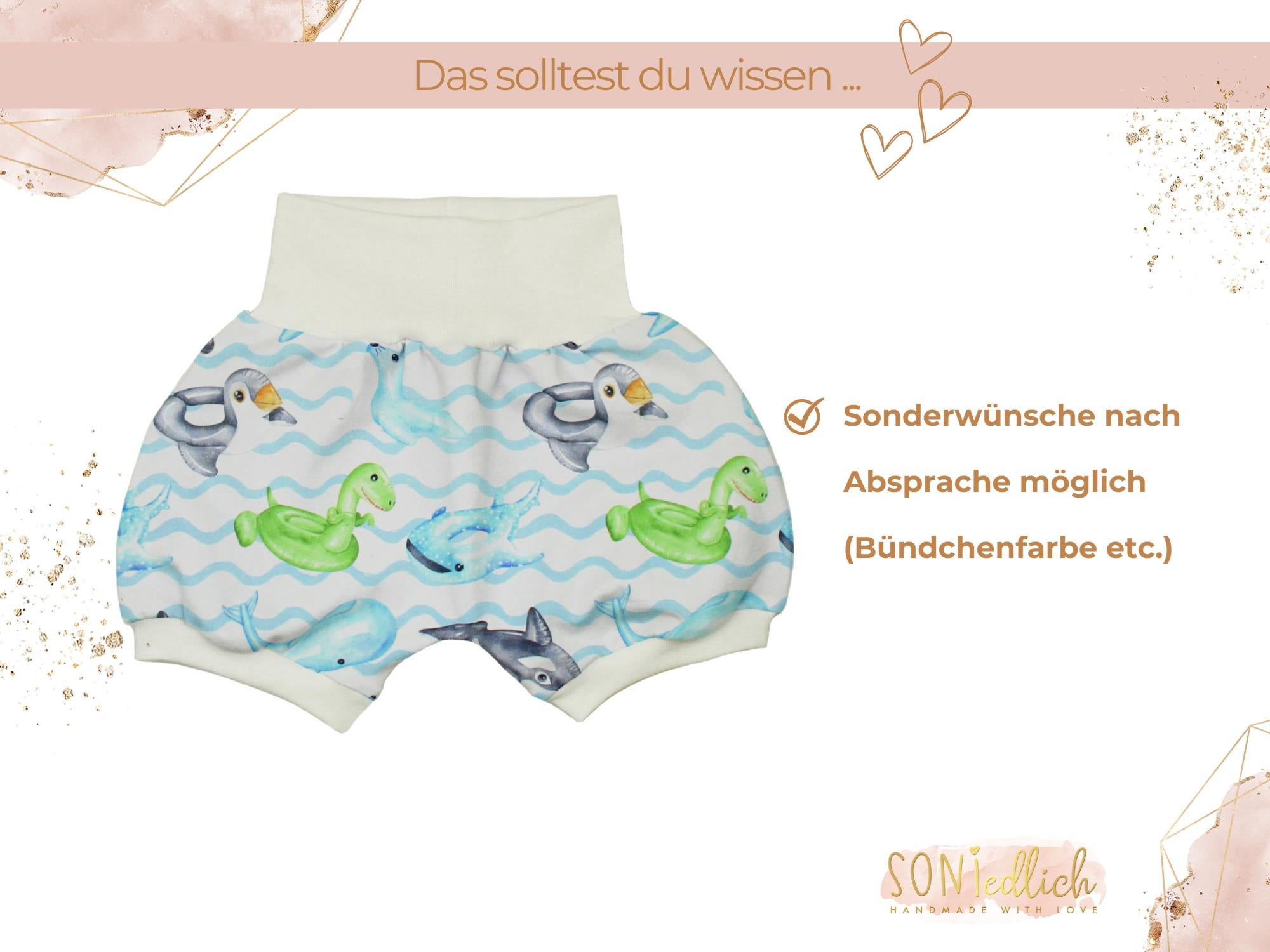 Kurze Pumphose für Babys und Kinder "Schwimmreifentiere" Sonderwünsche