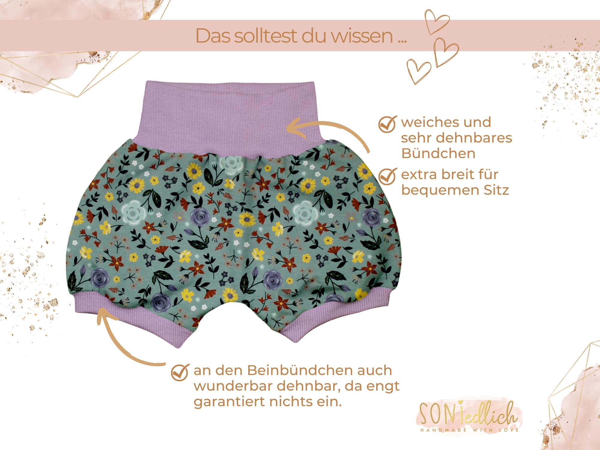 Kurze Pumphose für Babys und Kinder "Sommerwiese" Details