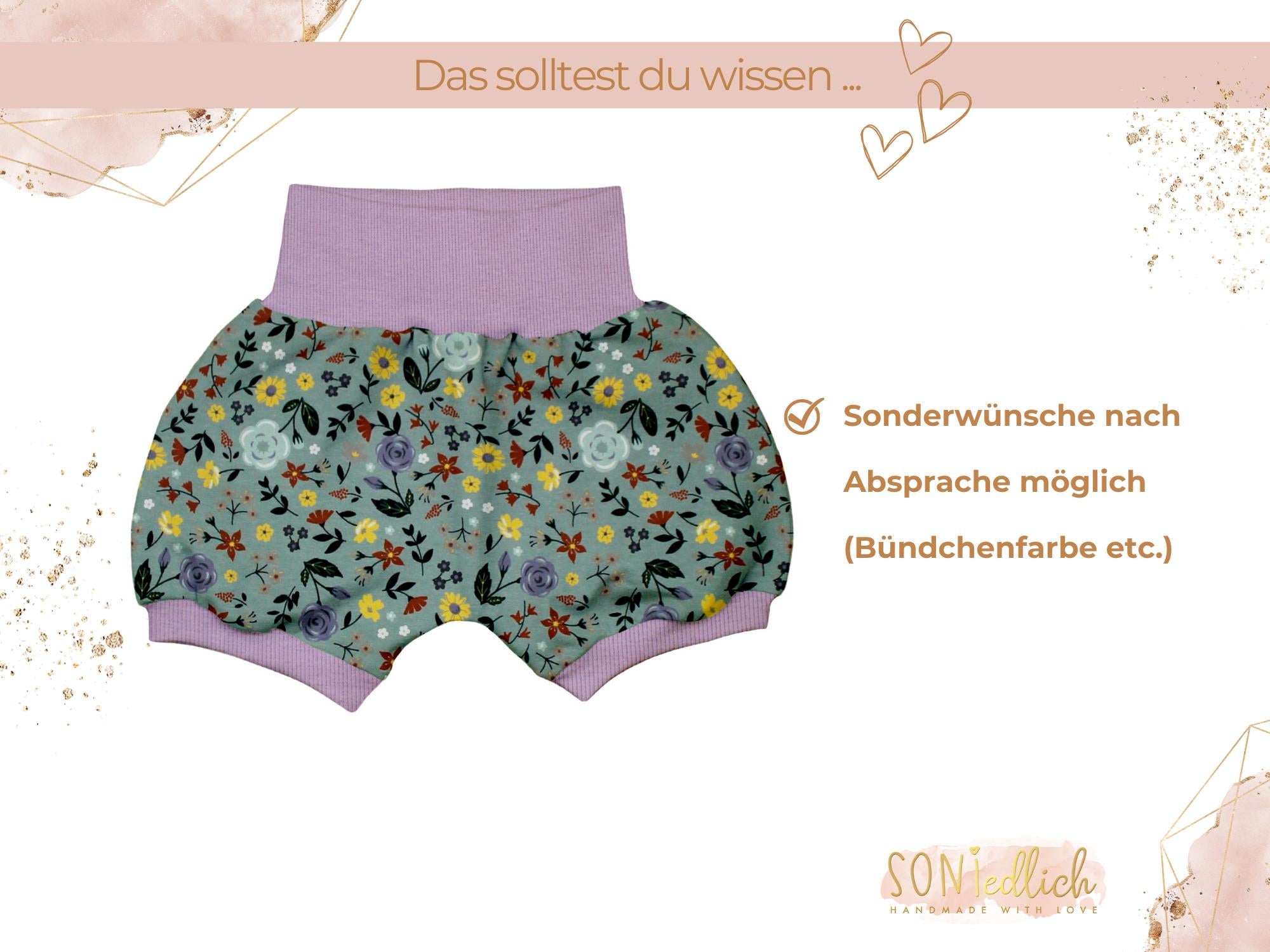 Kurze Pumphose für Babys und Kinder "Sommerwiese" Sonderwünsche