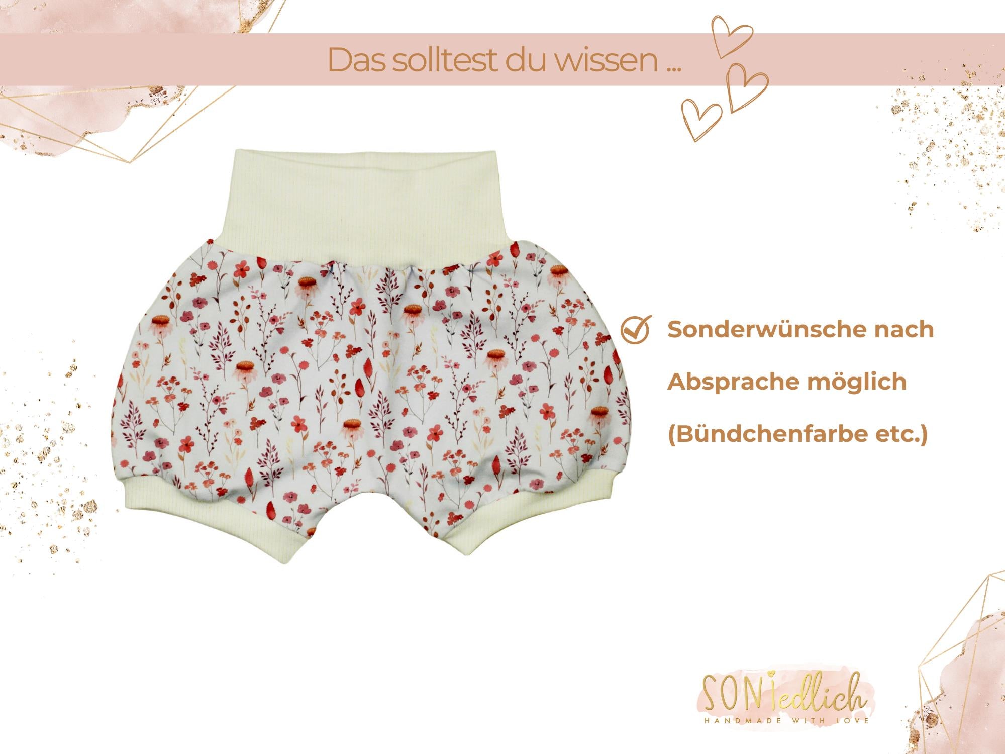 Kurze Pumphose für Babys und Kinder "sunset flowers" Sonderwünsche