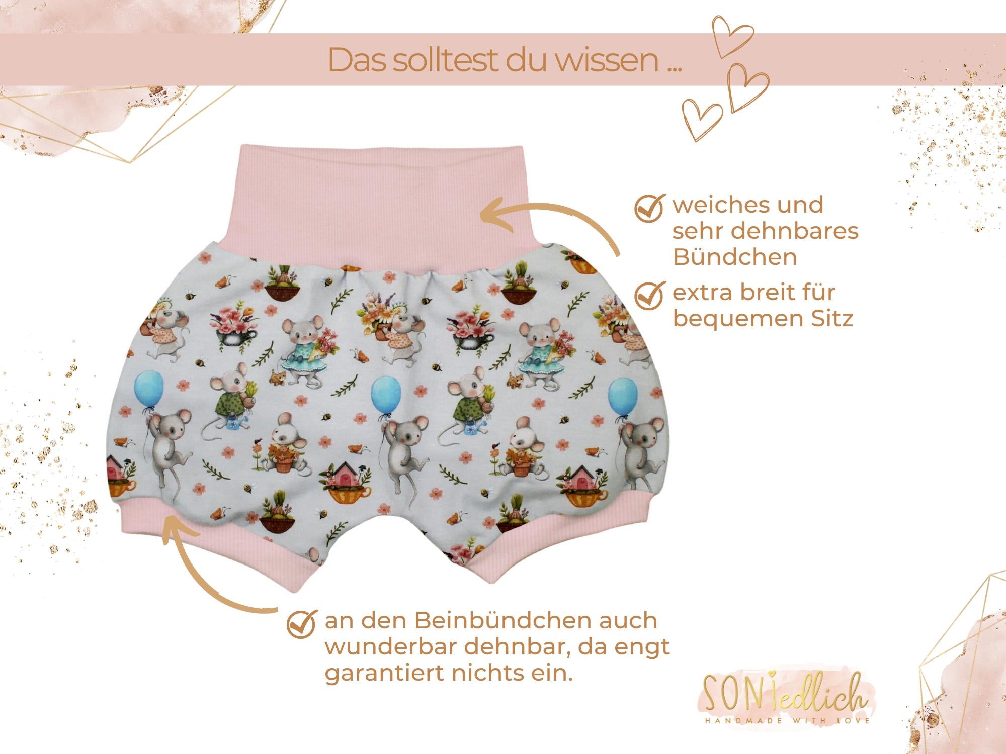 Kurze Pumphose für Babys und Kinder "sweet garden" Details