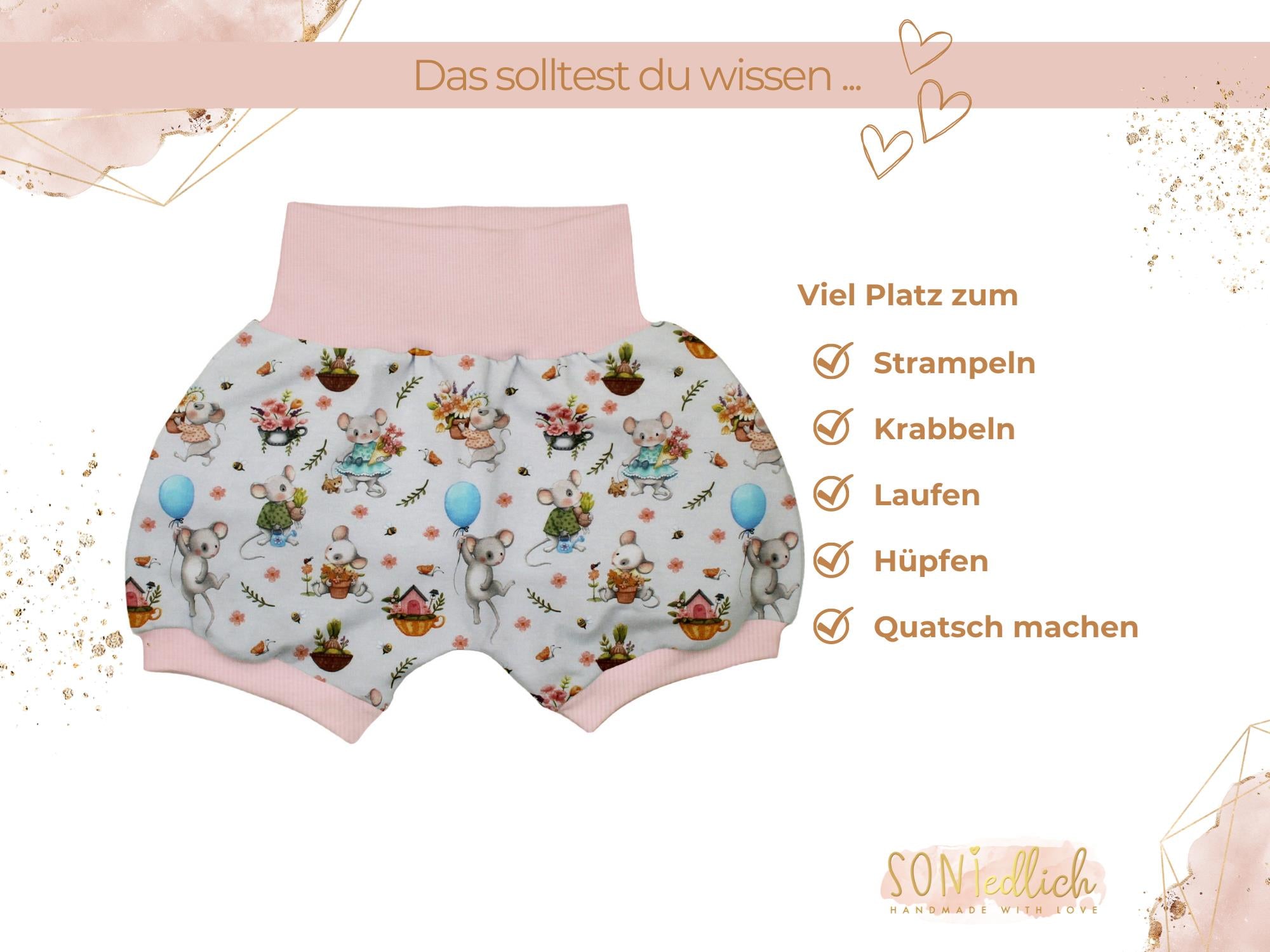 Kurze Pumphose für Babys und Kinder "sweet garden" Beschreibung 1