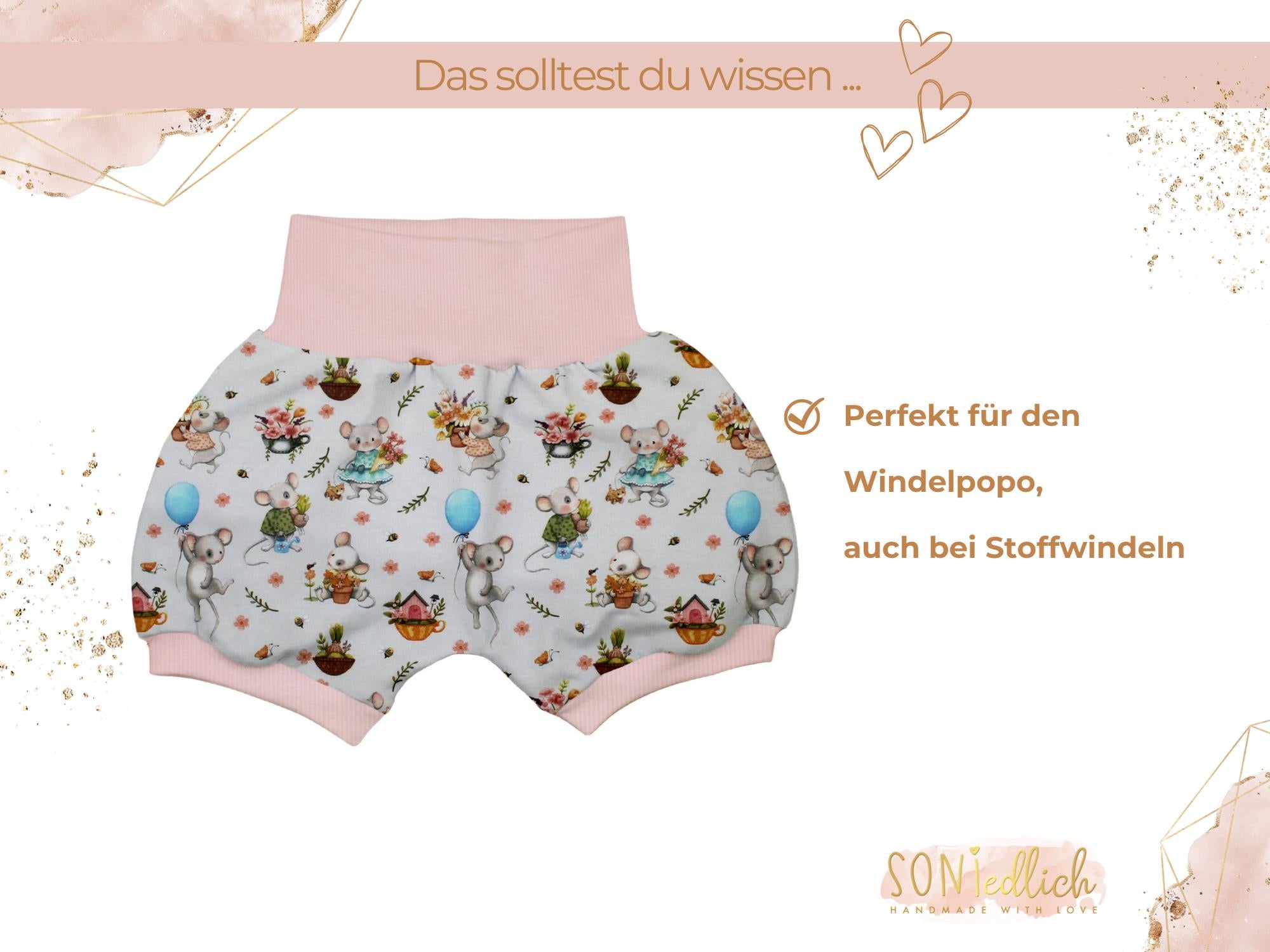 Kurze Pumphose für Babys und Kinder "sweet garden" Beschreibung 2