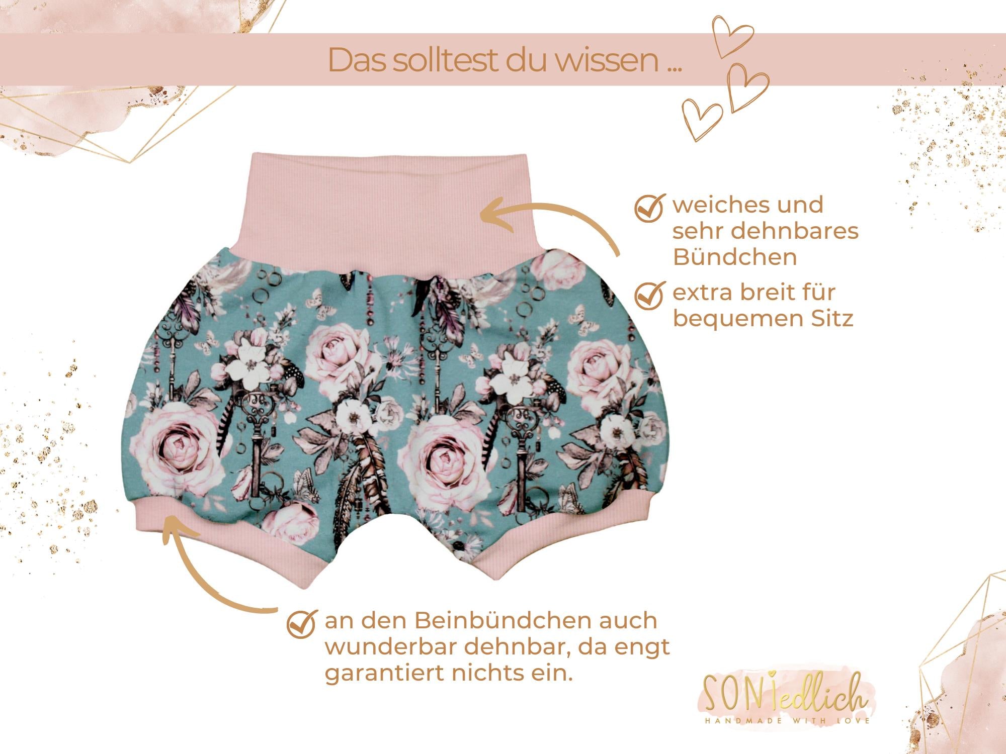 Kurze Pumphose für Babys und Kinder "sweet keys" Details
