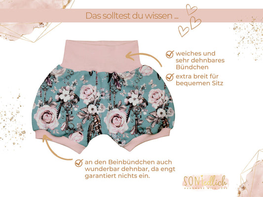 Kurze Pumphose für Babys und Kinder "sweet keys" Details