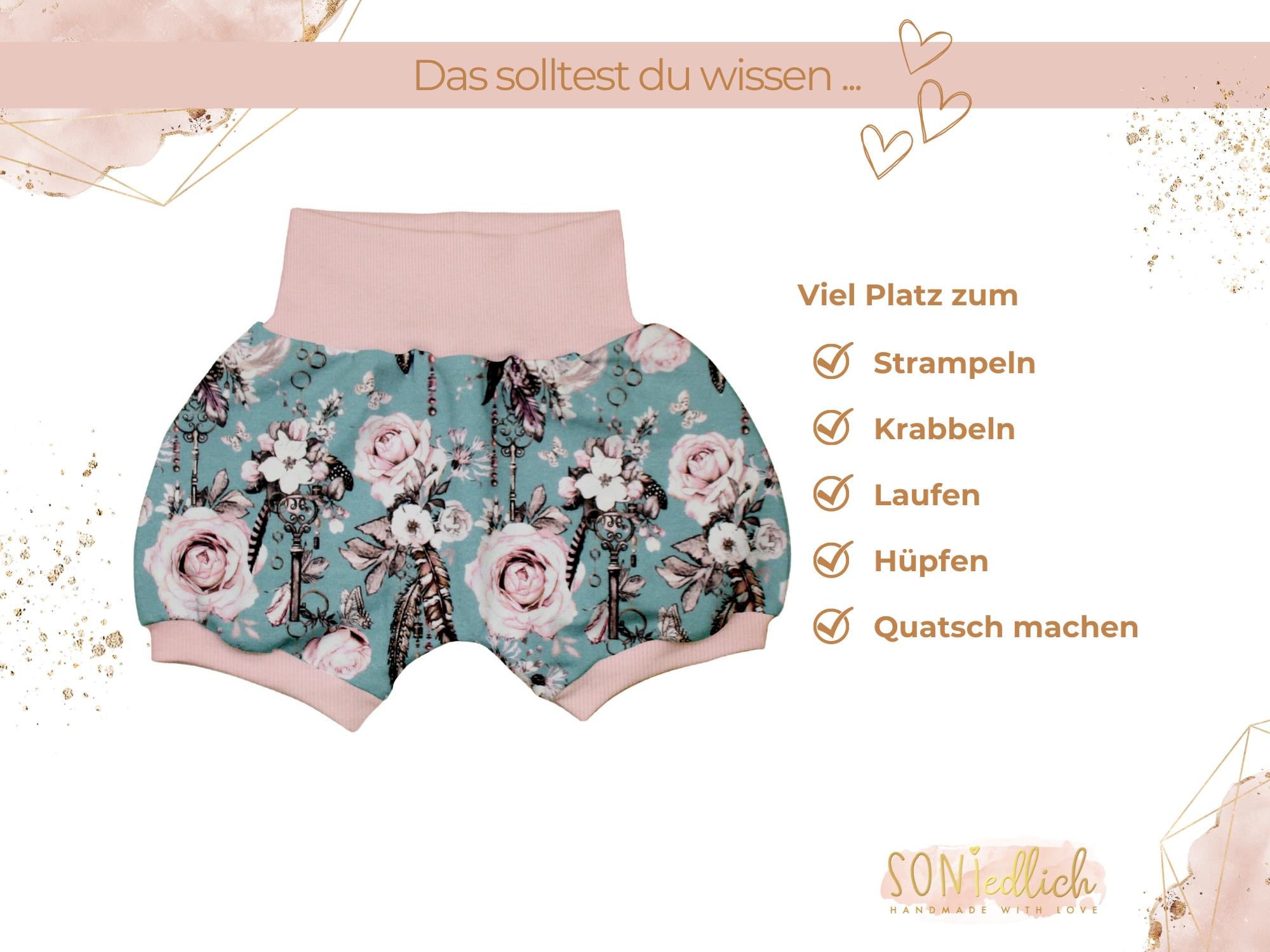 Kurze Pumphose für Babys und Kinder "sweet keys" Beschreibung 1