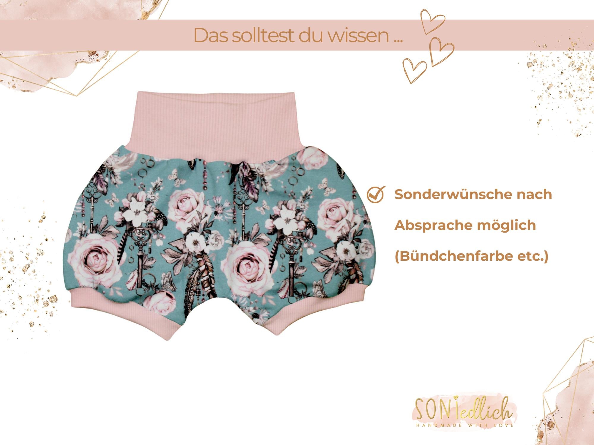 Kurze Pumphose für Babys und Kinder "sweet keys" Sonderwünsche