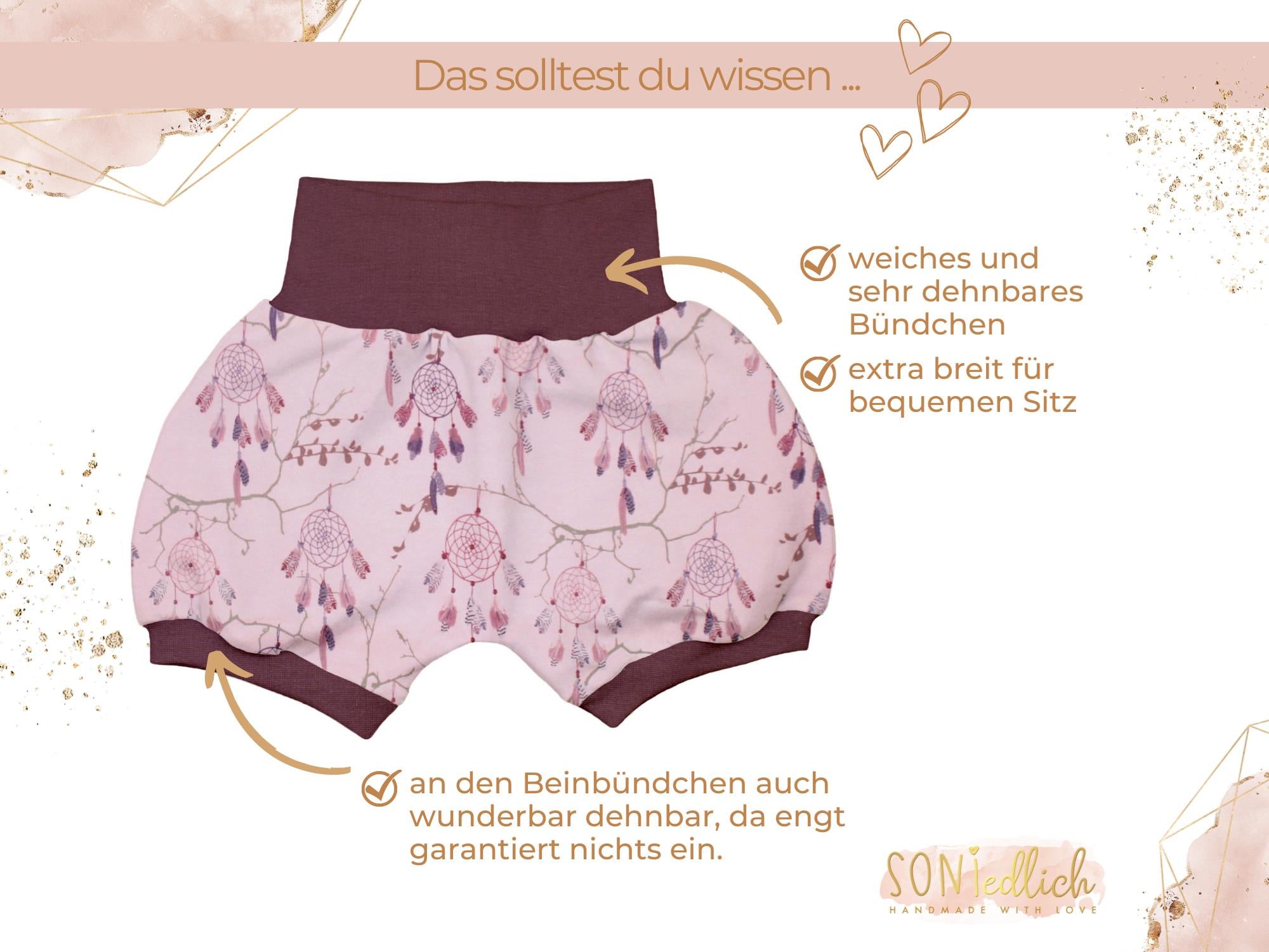 Kurze Pumphose für Babys und Kinder "Traumfänger" Details