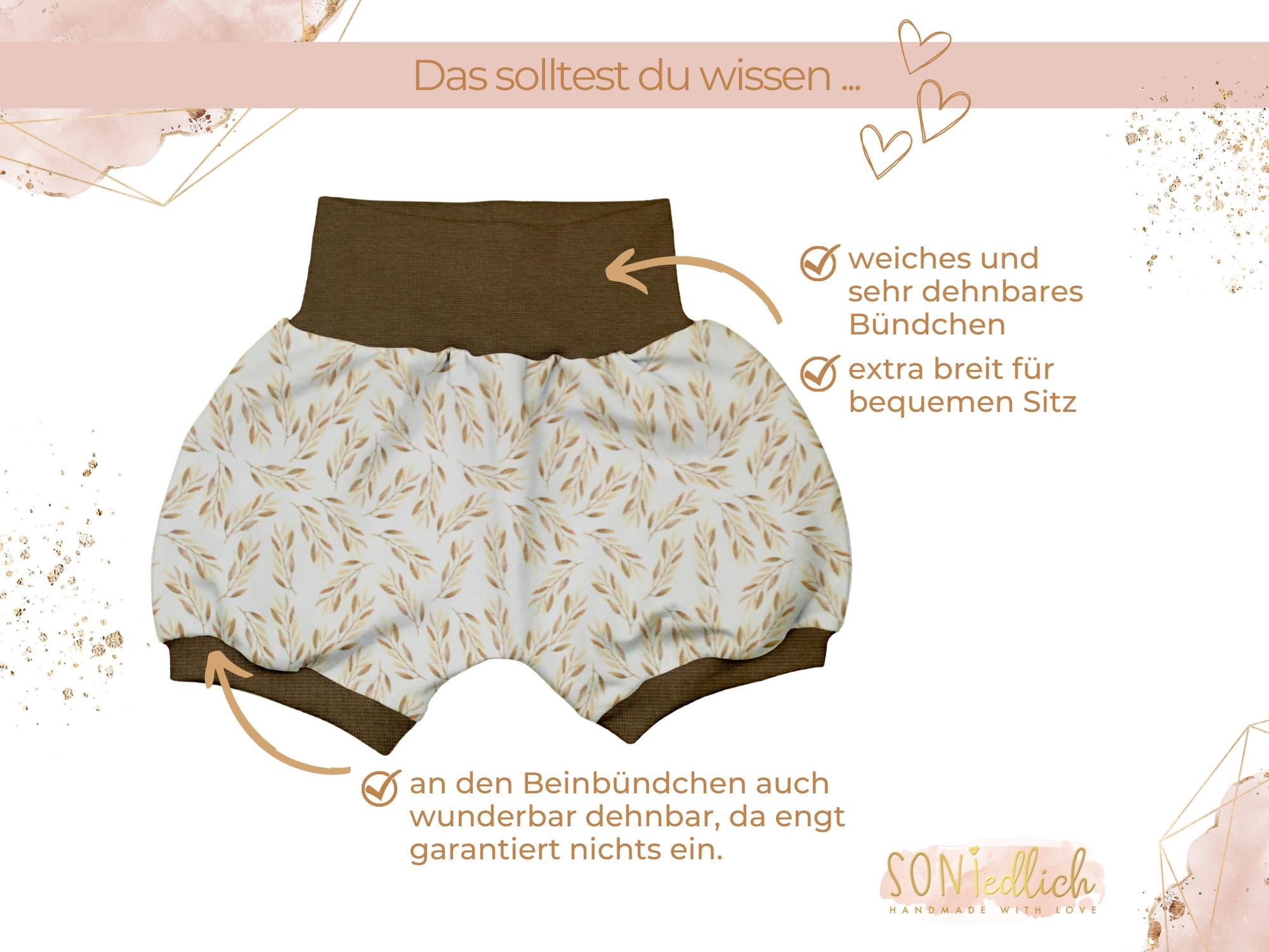 Kurze Pumphose für Babys und Kinder "Weizenzweige" Details