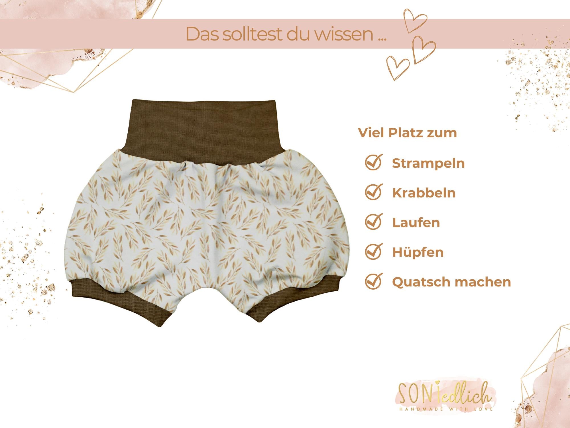 Kurze Pumphose für Babys und Kinder "Weizenzweige" Beschreibung 1