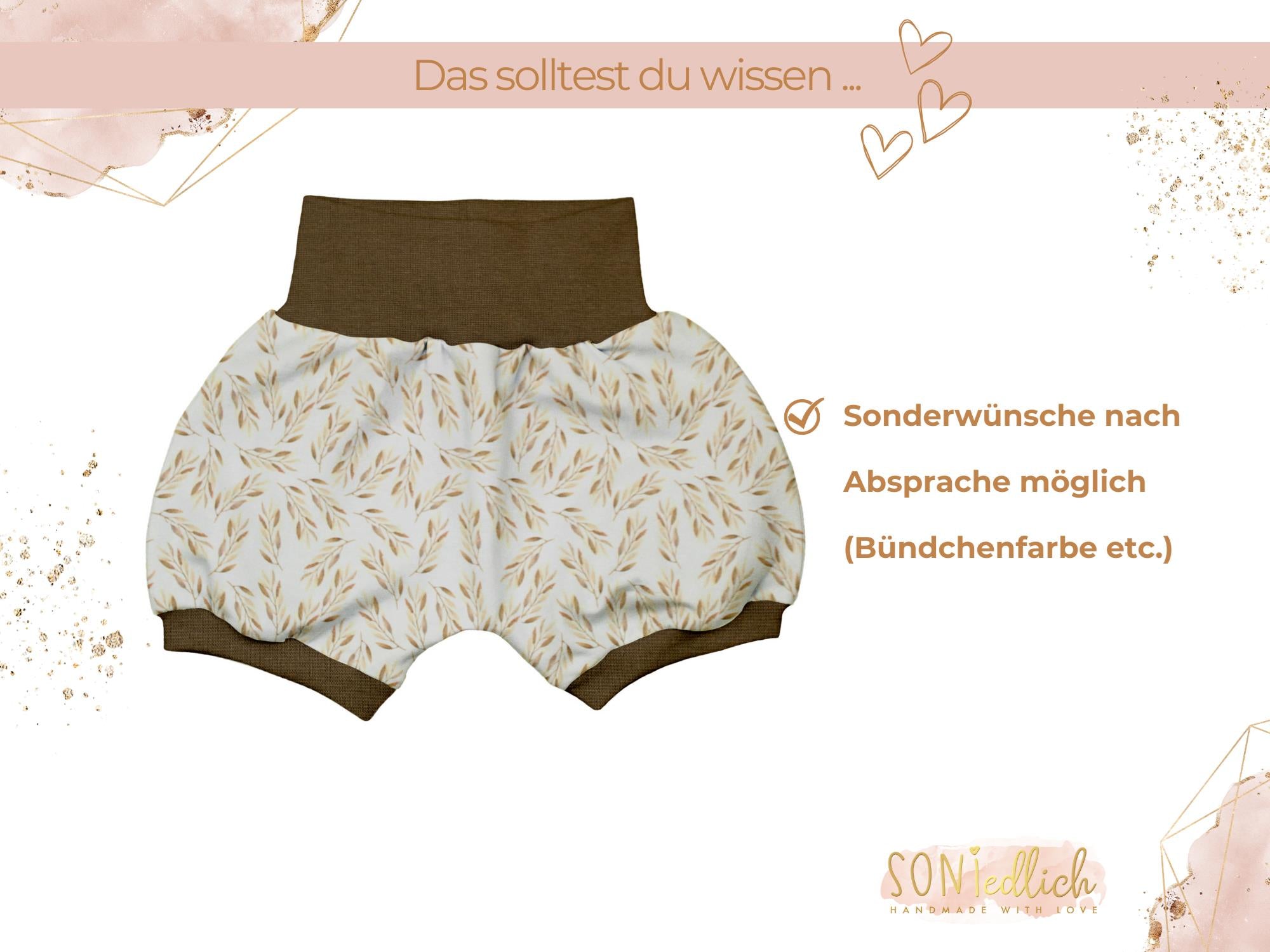 Kurze Pumphose für Babys und Kinder "Weizenzweige" Sonderwünsche