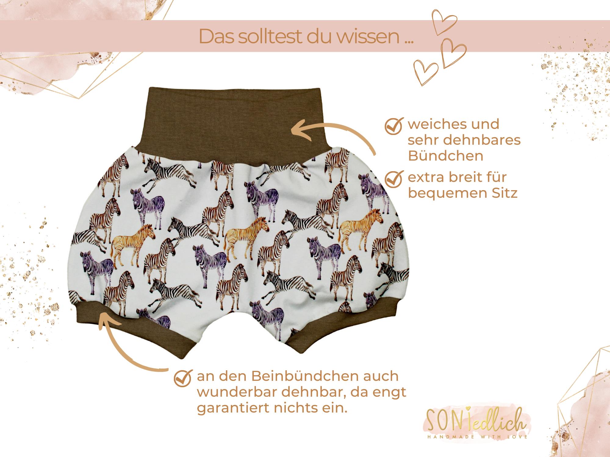 Kurze Pumphose für Babys und Kinder "Zebra" Details
