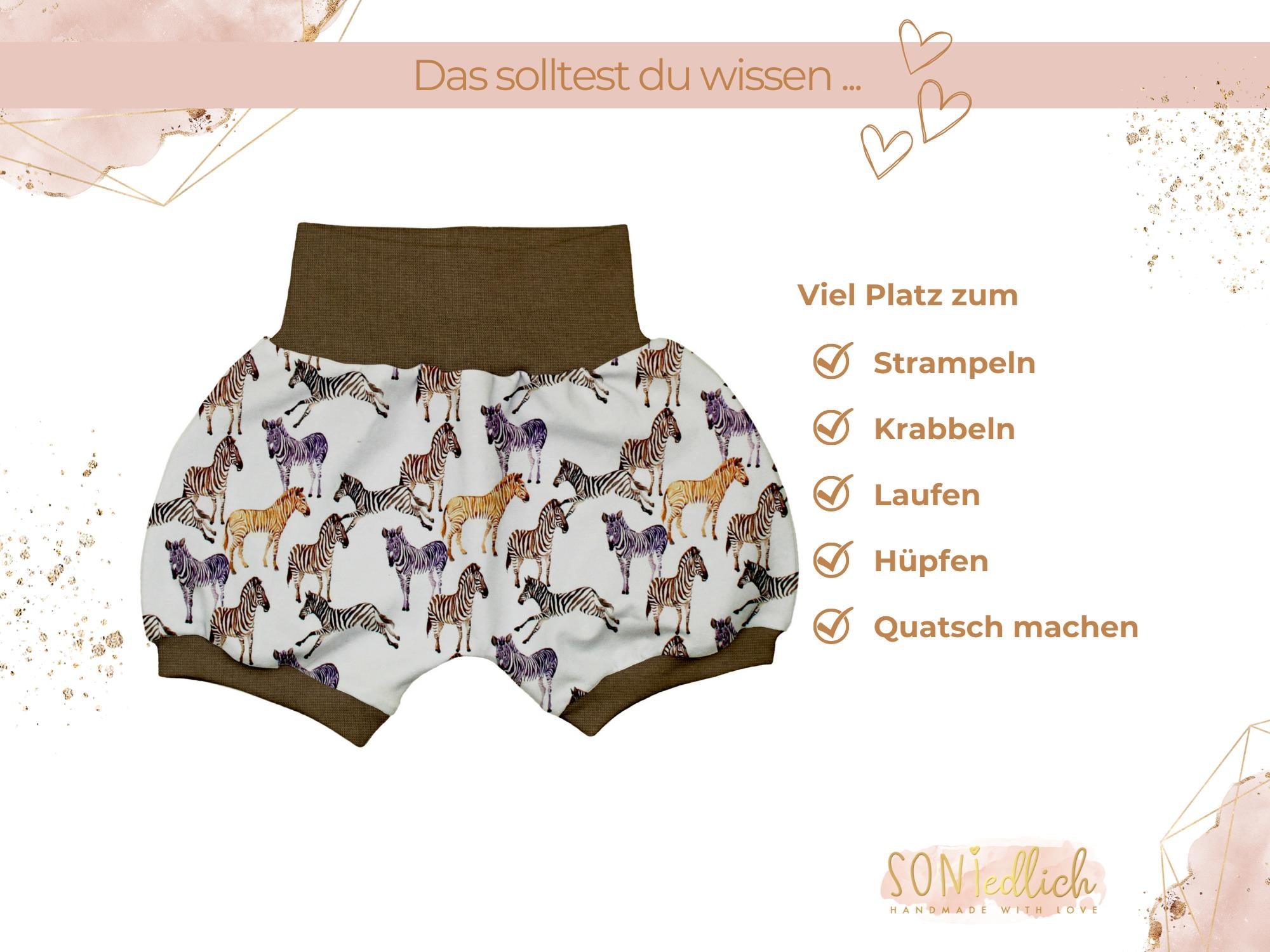 Kurze Pumphose für Babys und Kinder "Zebra" Beschreibung 1