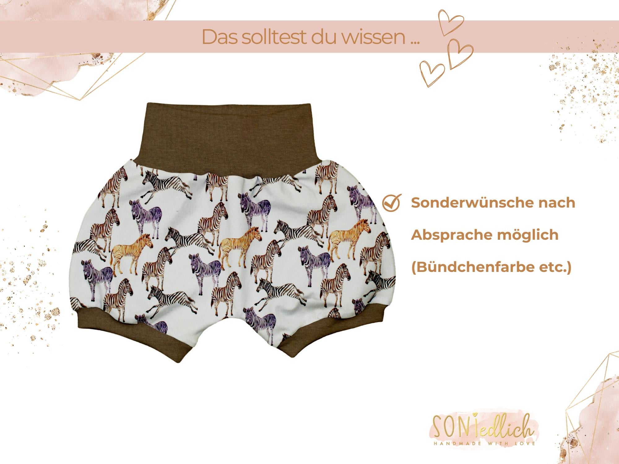 Kurze Pumphose für Babys und Kinder "Zebra" Sonderwünsche