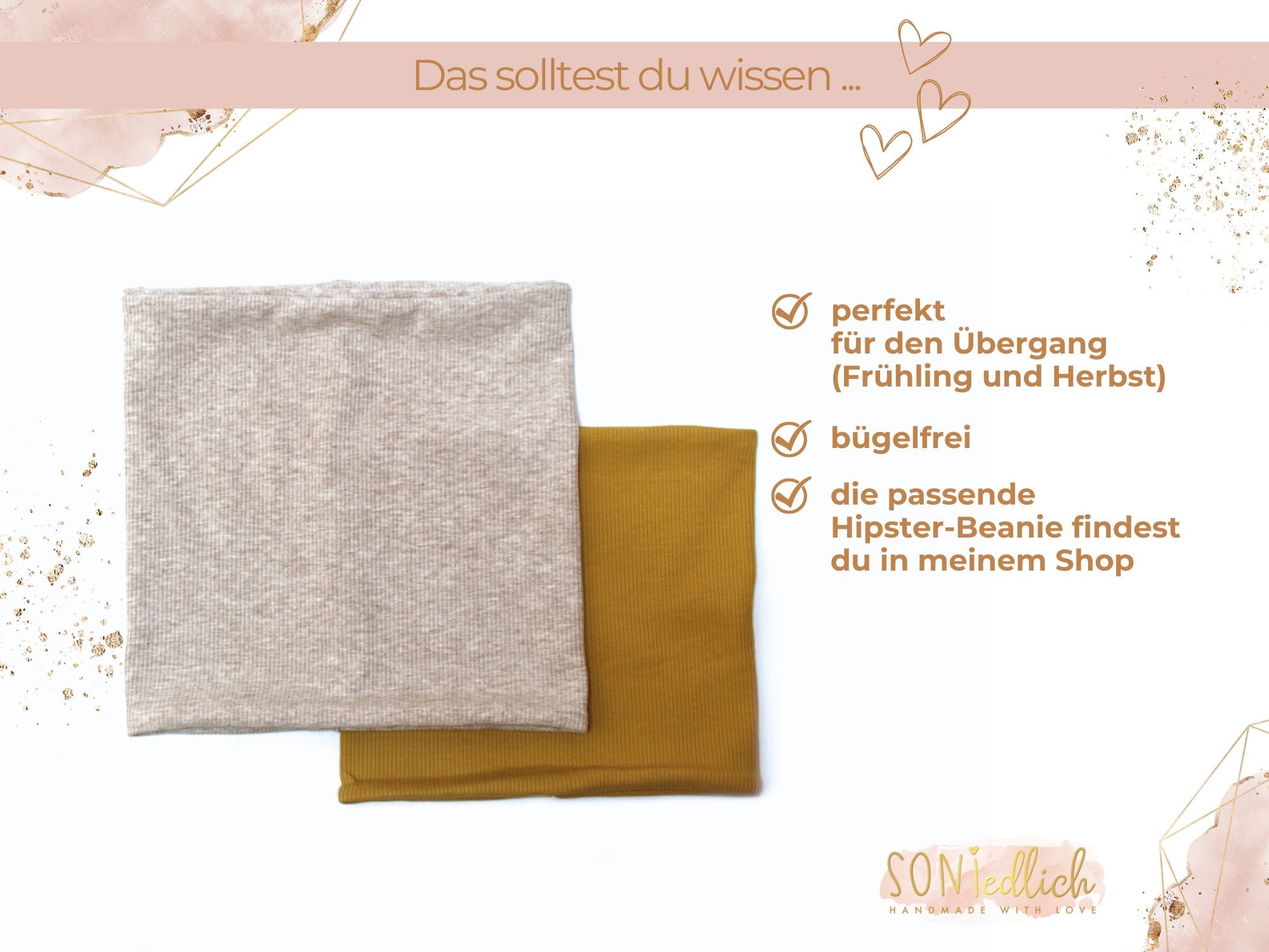 Loop Schal aus Rib-Jersey, perfekt für den Übergang, bügelfrei, passende Hipster-Beanie ist auch im Shop erhältlich.