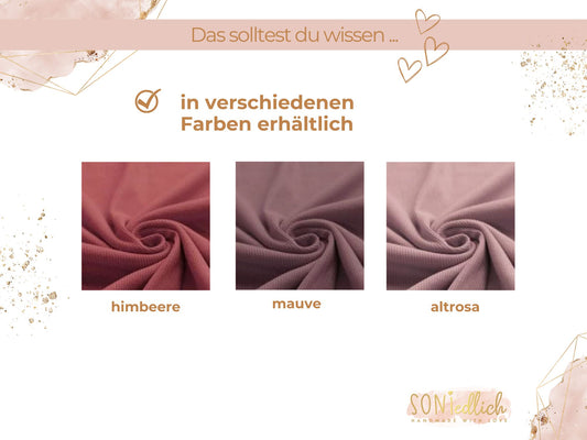 Loop Schal aus Rib-Jersey, Darstellung der Farben himbeere, mauve und altrosa