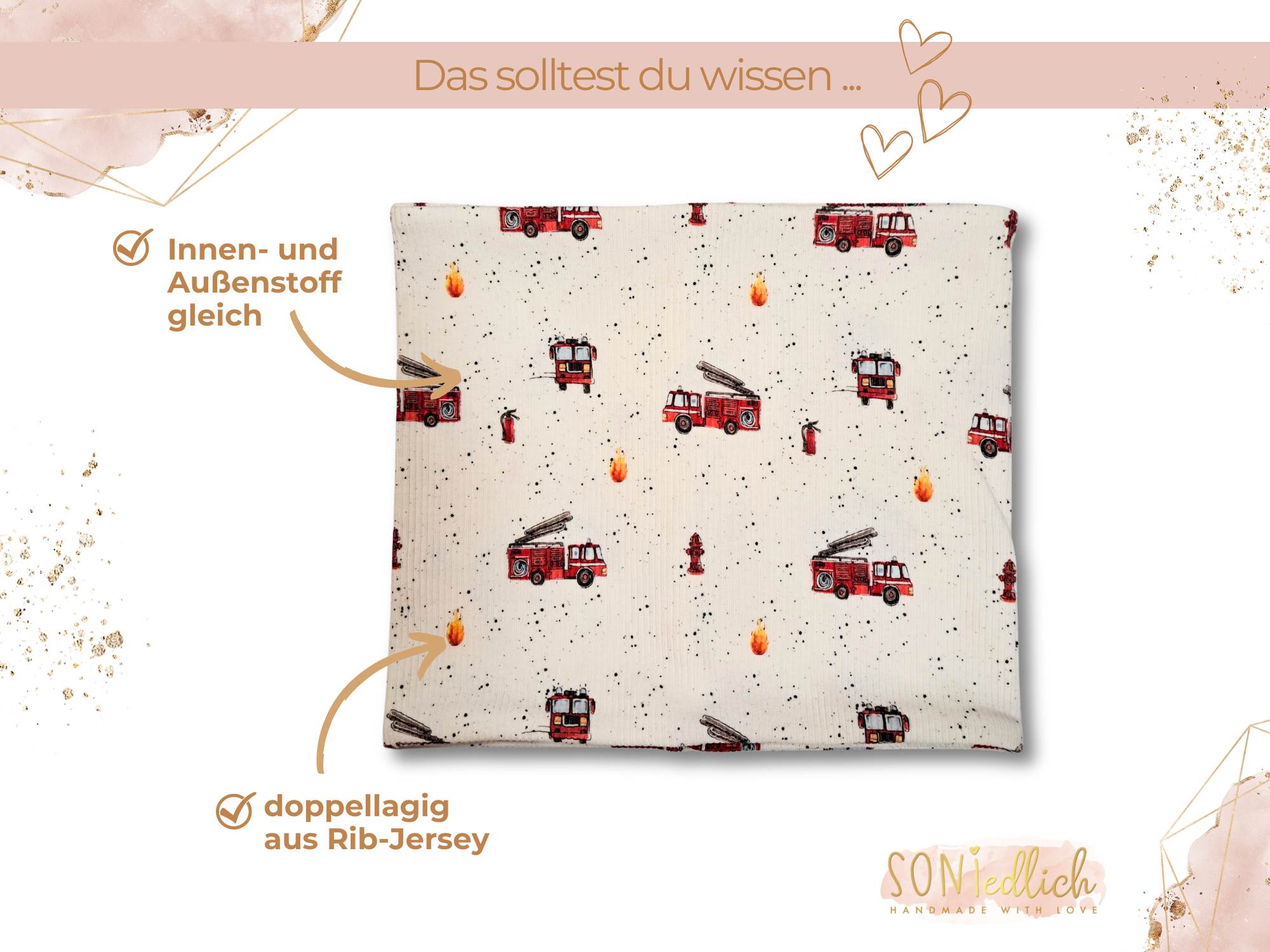 Loop Schal für Babys und Kinder aus Rib-Jersey "Feuerwehr", doppellagig gefertigt, Innen- und Außenstoff sind gleich.