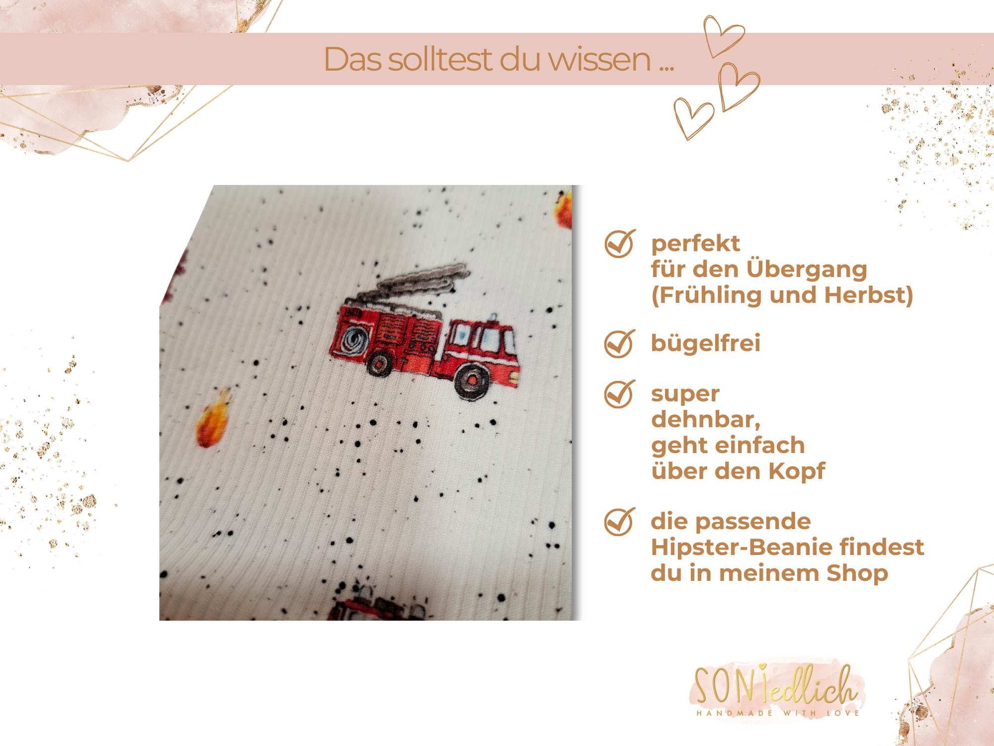 Loop Schal für Babys und Kinder aus Rib-Jersey "Feuerwehr". Perfekt für den Übergang, bügelfrei, sehr dehnbar. Die passende Mütze ist ebenfalls im SONIedlich-Shop erhältlich.