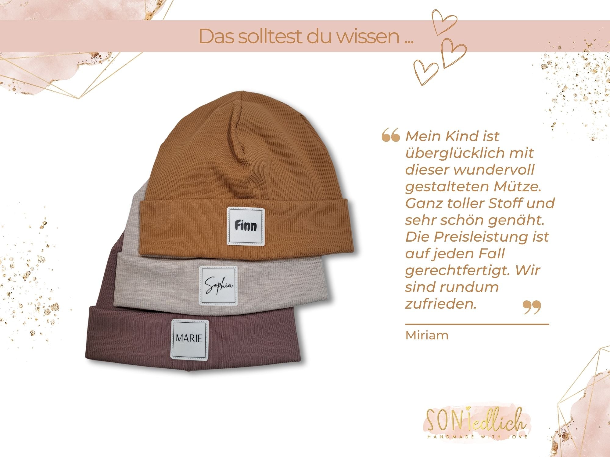 Personalisierte Mütze für Babys und Kinder aus Rib-Jersey. Bewertung.