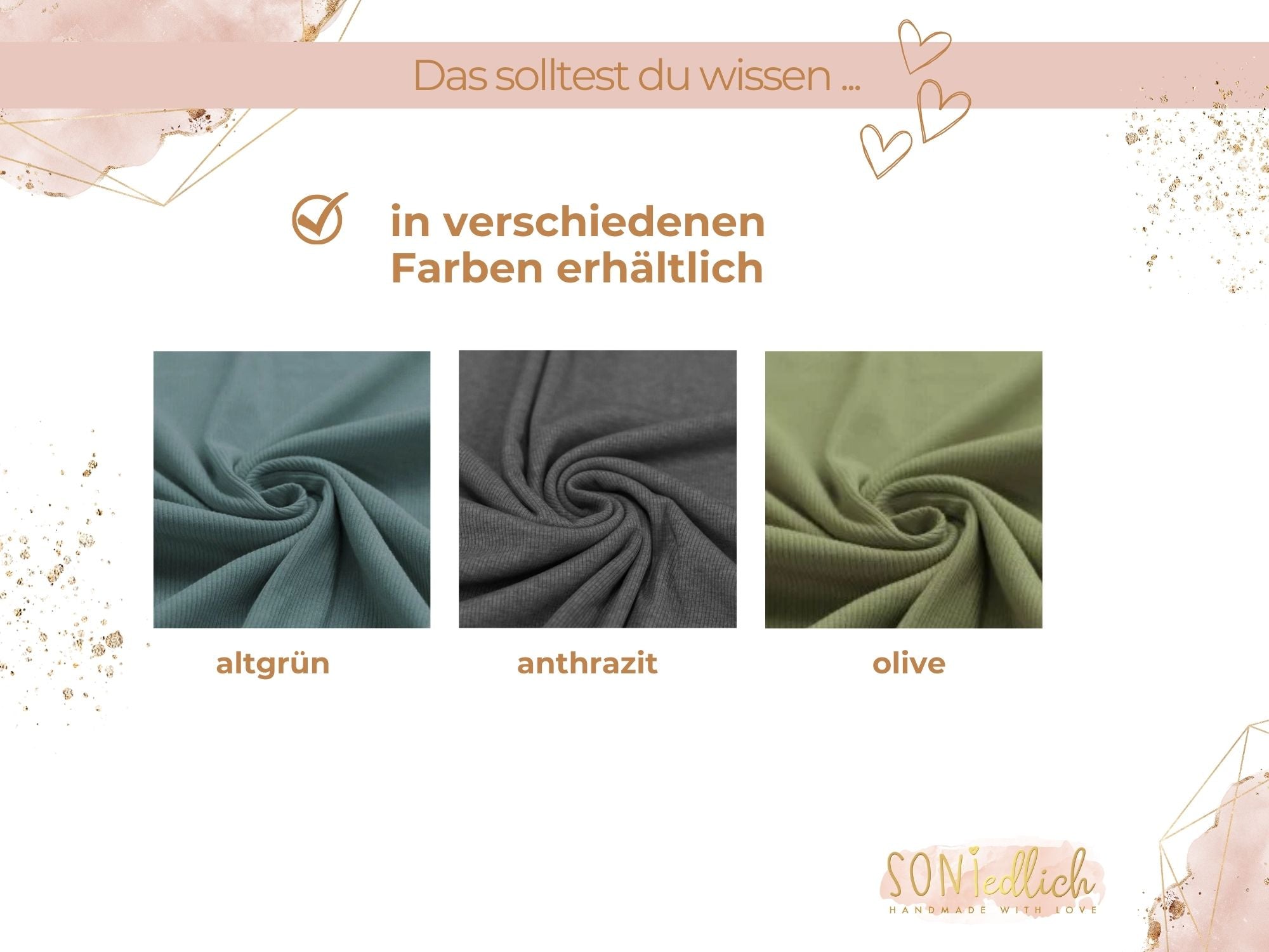 Personalisierte Mütze für Babys und Kinder aus Rib-Jersey. Darstellung der Farben altgrün, anthrazit und olive.