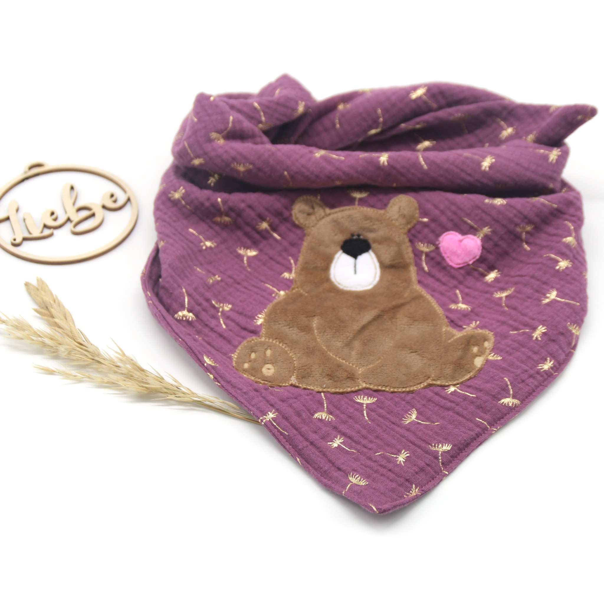 Musselintuch für Kinder bestickt „Bär“