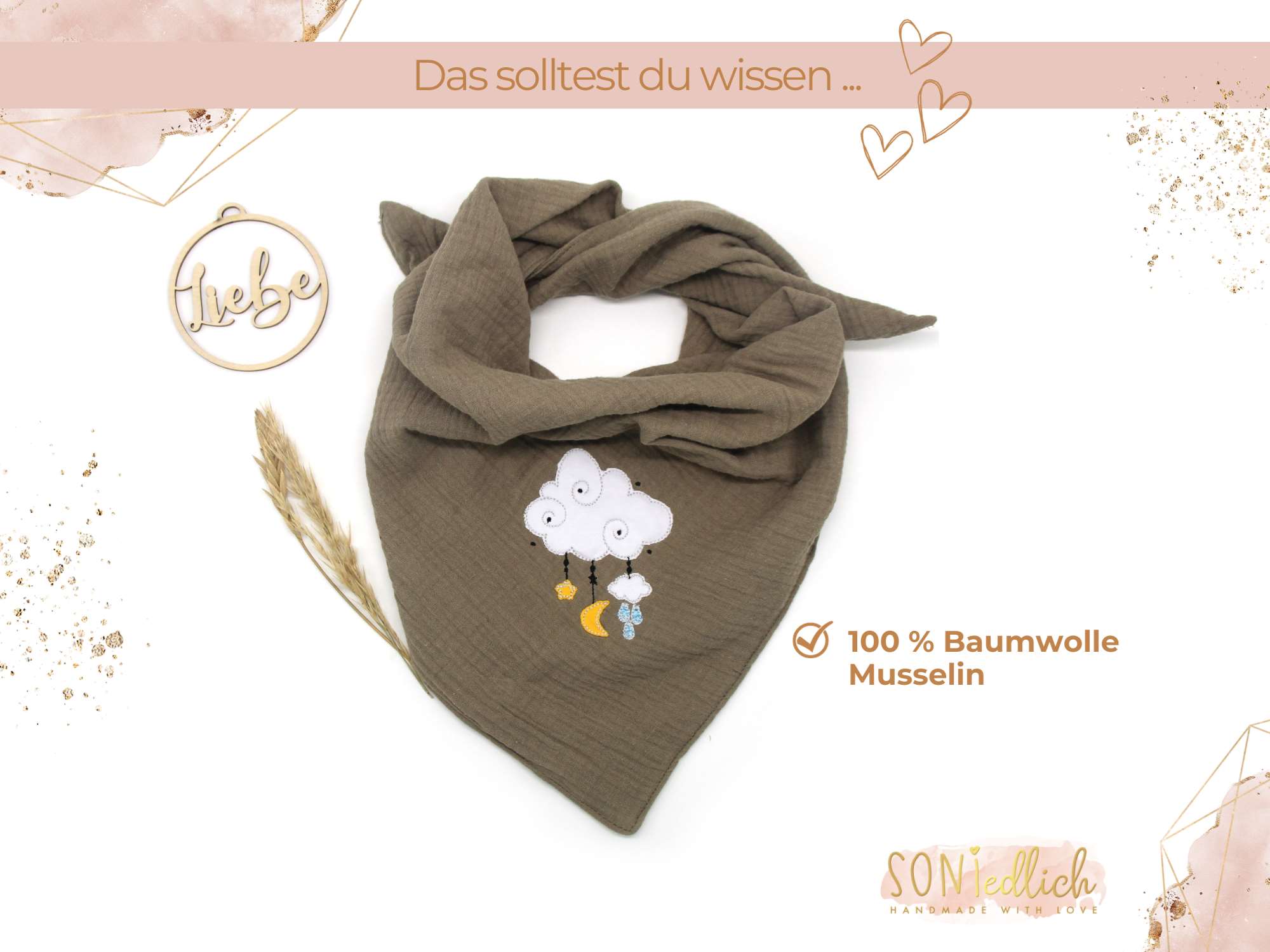 Musselintuch für Kinder bestickt „Wolke“ Beschreibung