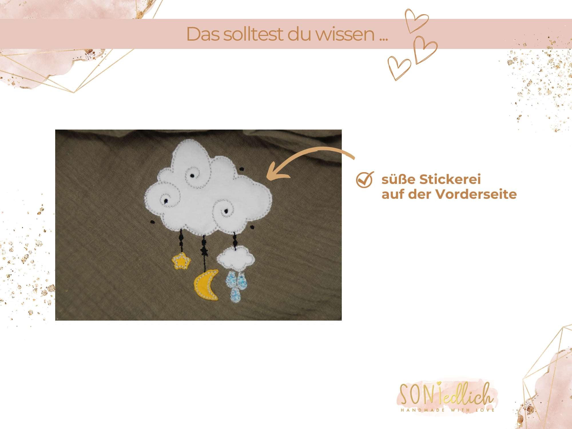 Musselintuch für Kinder bestickt „Wolke“ Details