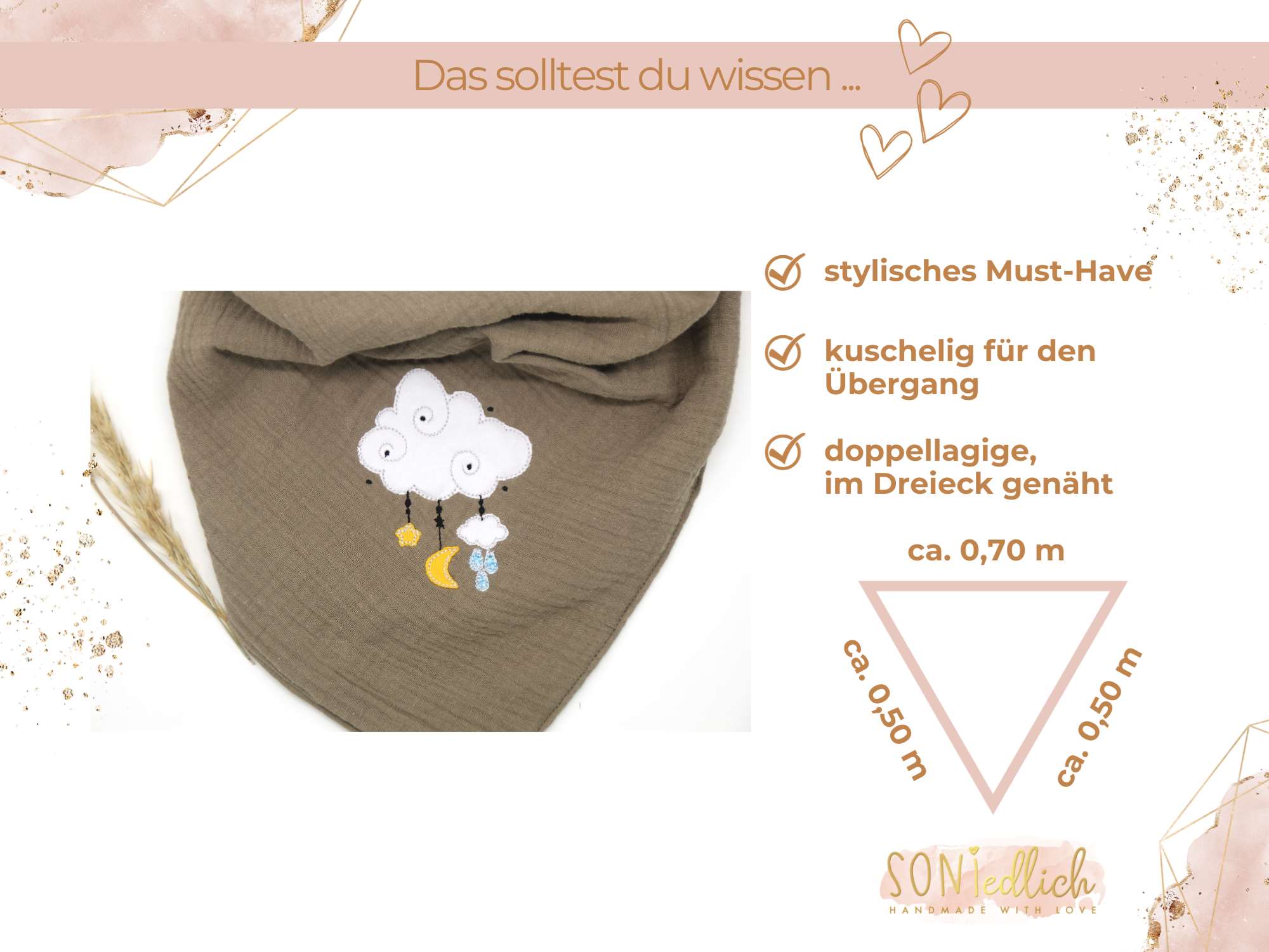 Musselintuch für Kinder bestickt „Wolke“ Maße