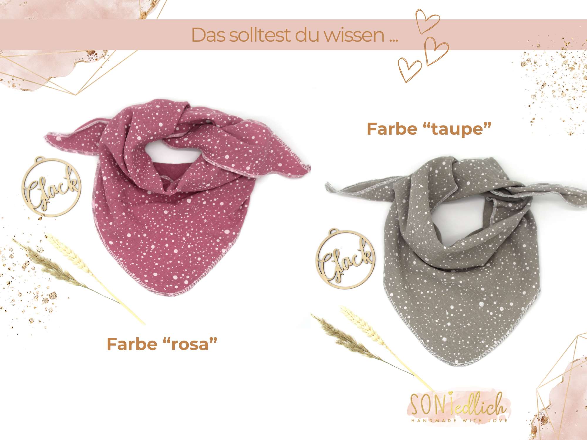 Musselintuch für Kinder "Dotties" Farbe rosa und taupe