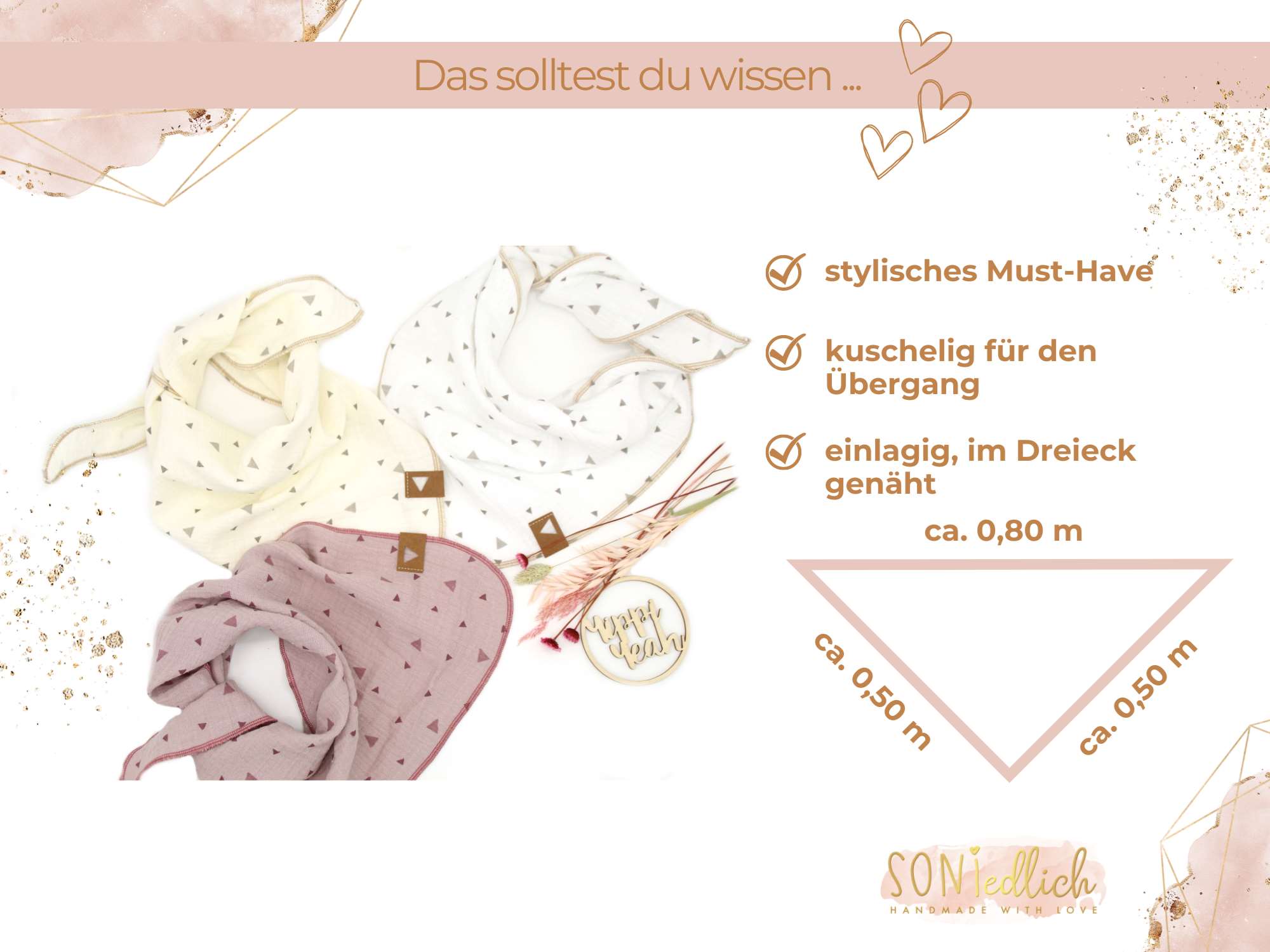 Musselintuch für Kinder "Dreiecke" Maße