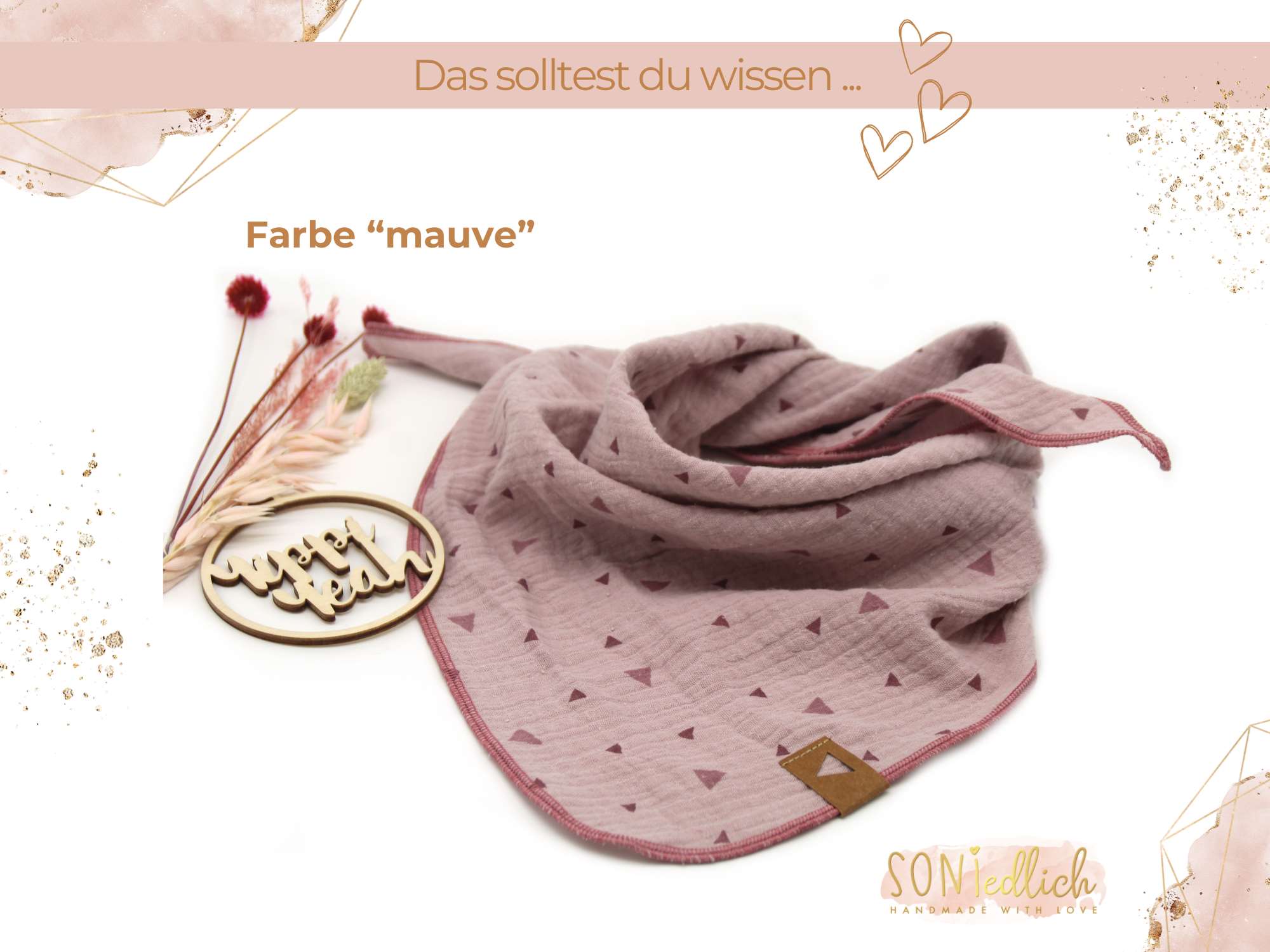 Musselintuch für Kinder "Dreiecke" Farbe mauve