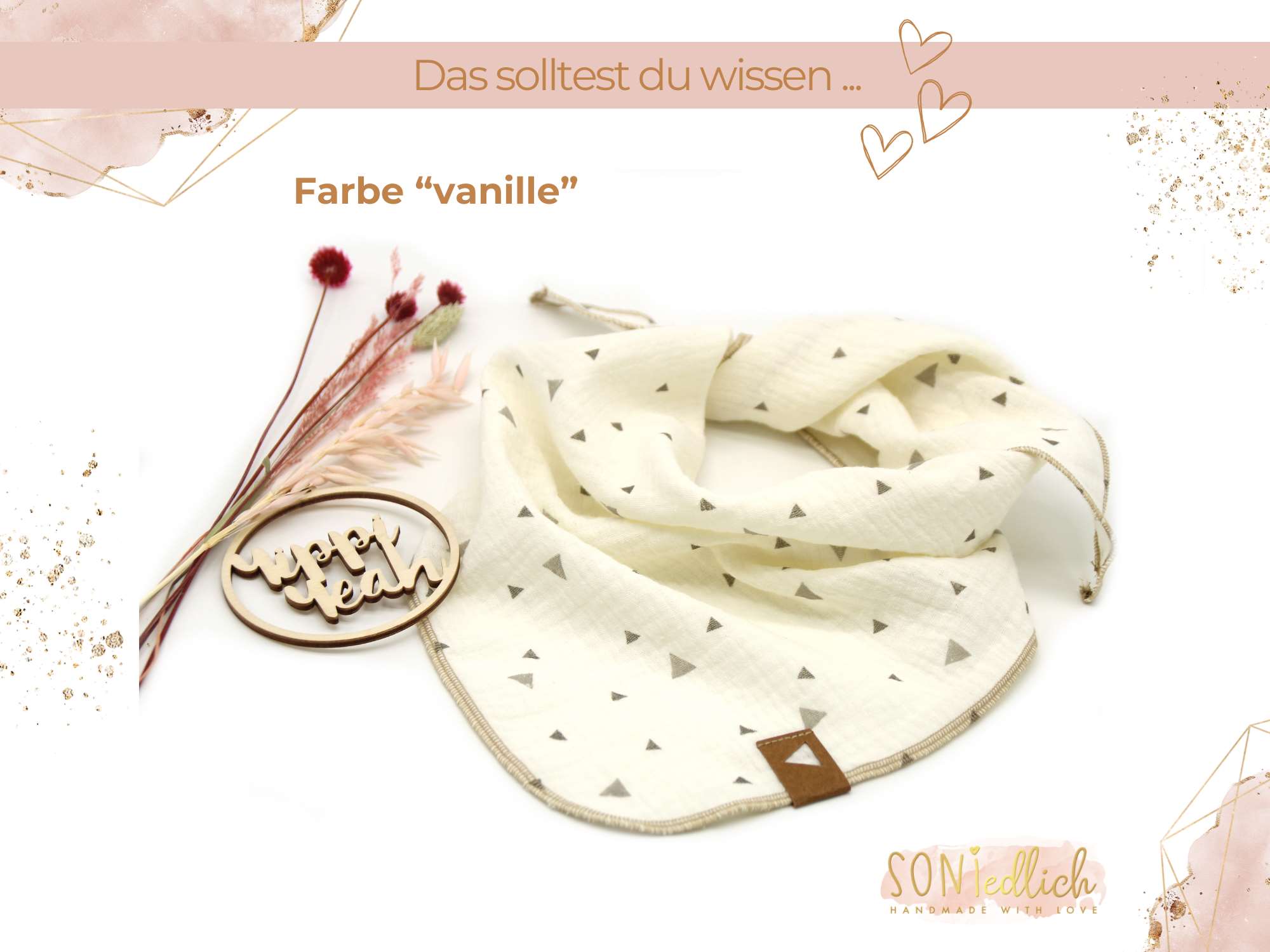 Musselintuch für Kinder "Dreiecke" Farbe vanille