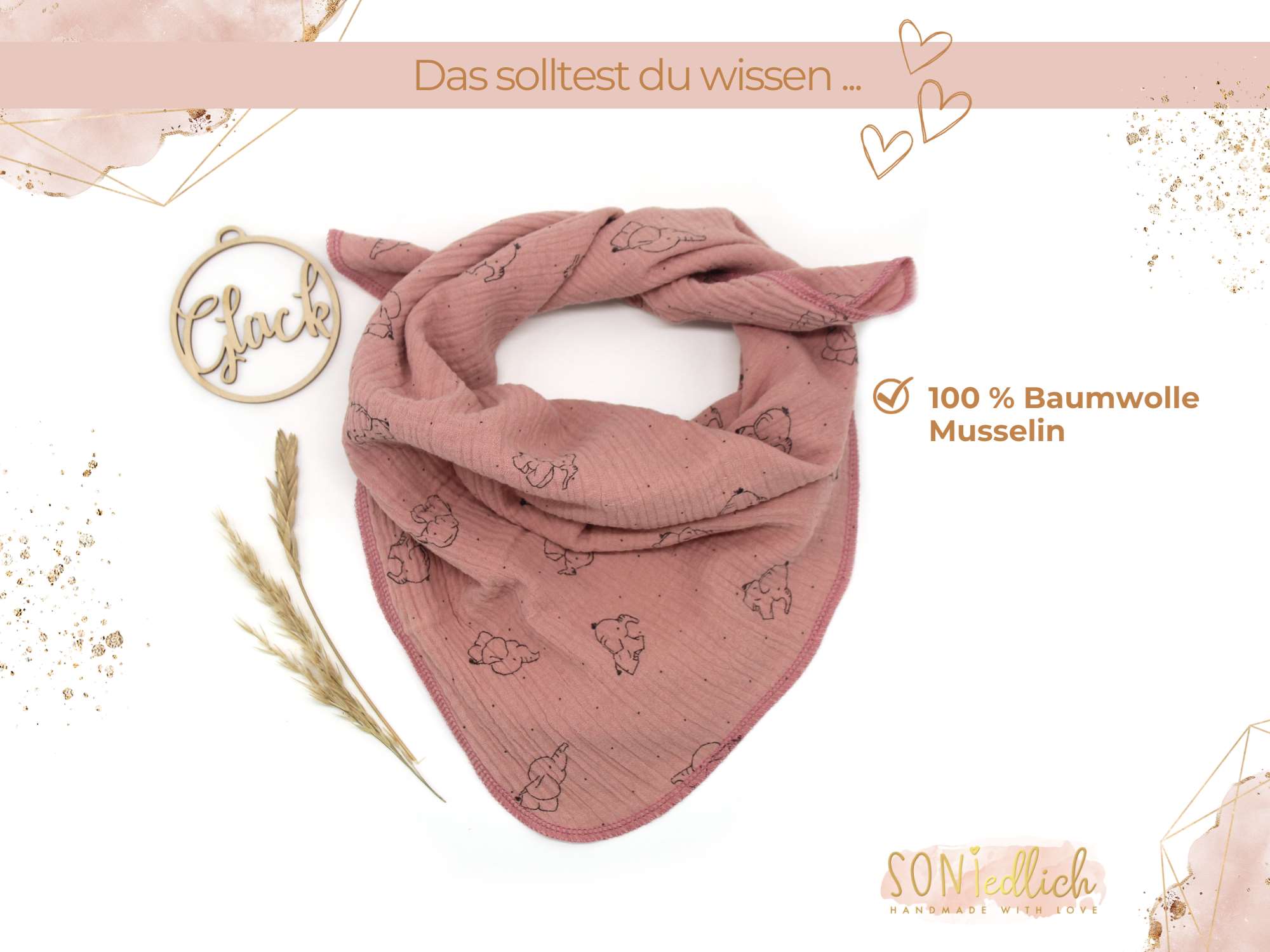 Musselintuch für Kinder „Elefanten“ Beschreibung