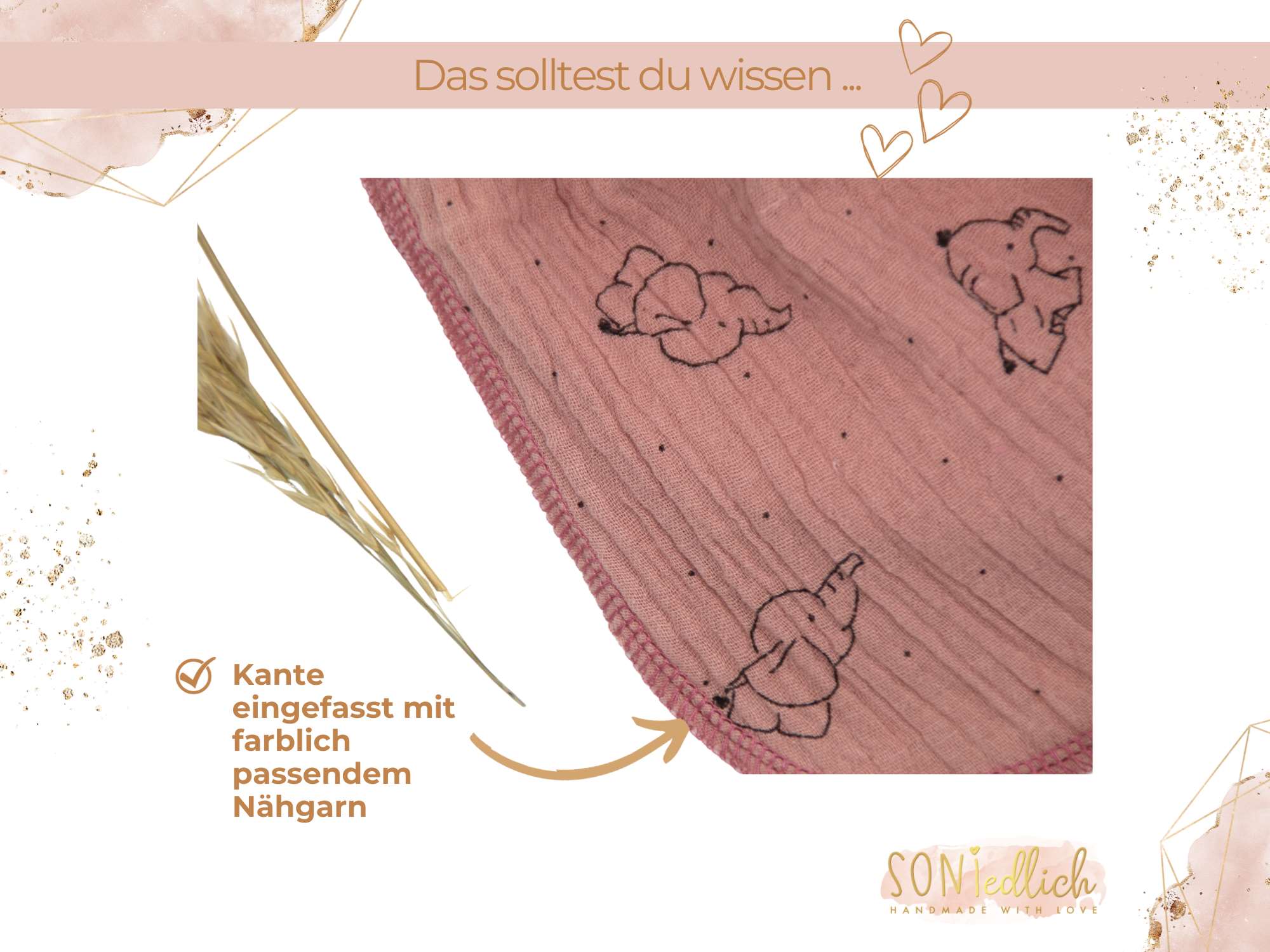 Musselintuch für Kinder „Elefanten“ Details