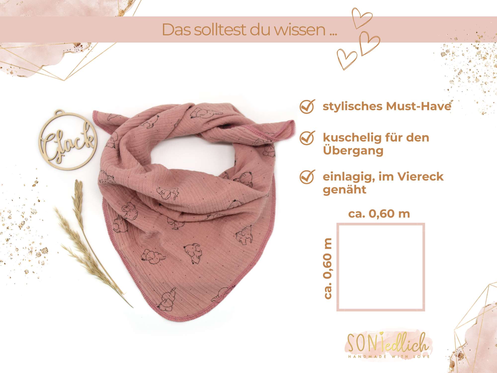 Musselintuch für Kinder „Elefanten“ Maße