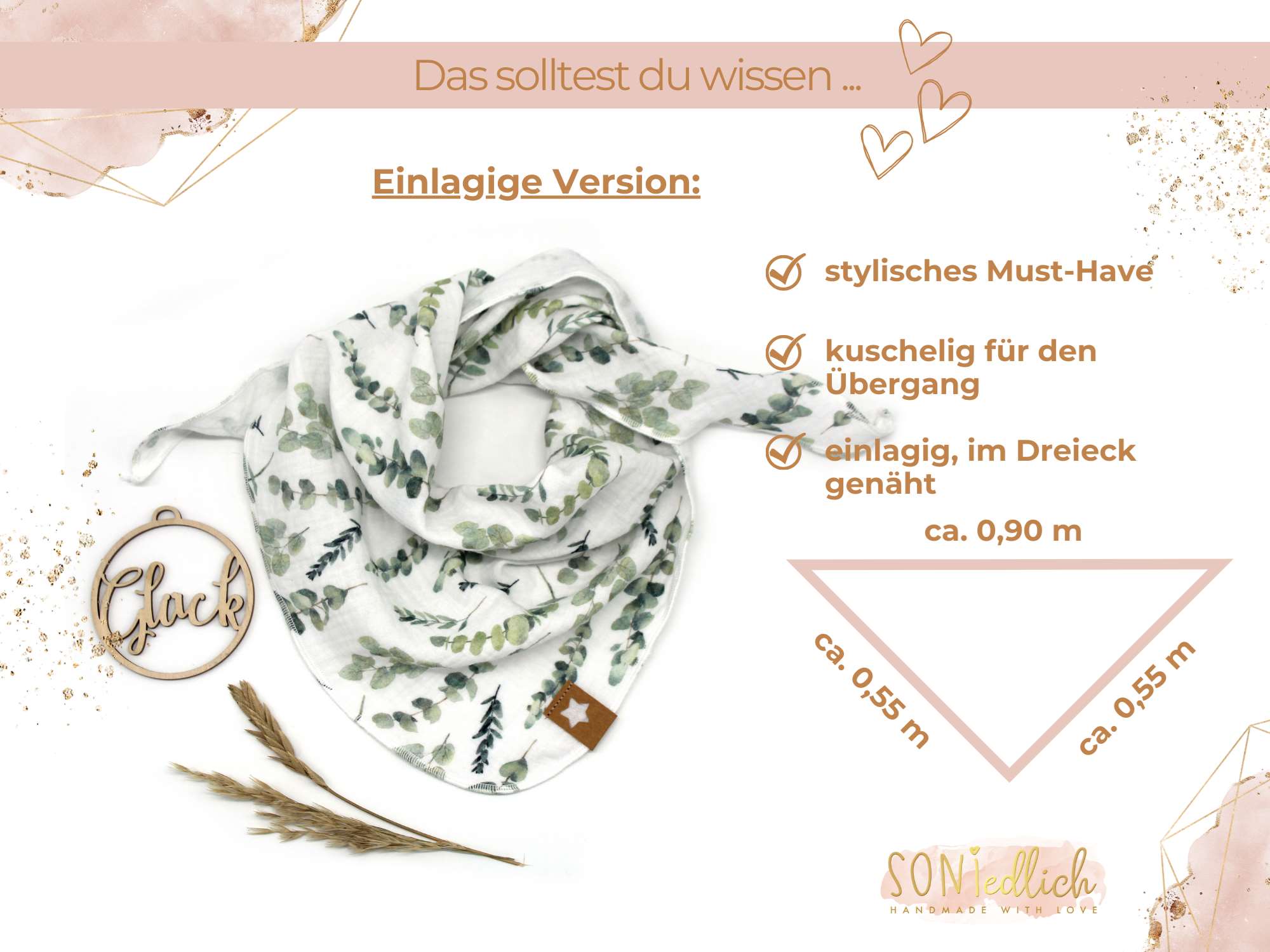 Musselintuch für Kinder "Eukalyptus" Maße einlagige Version