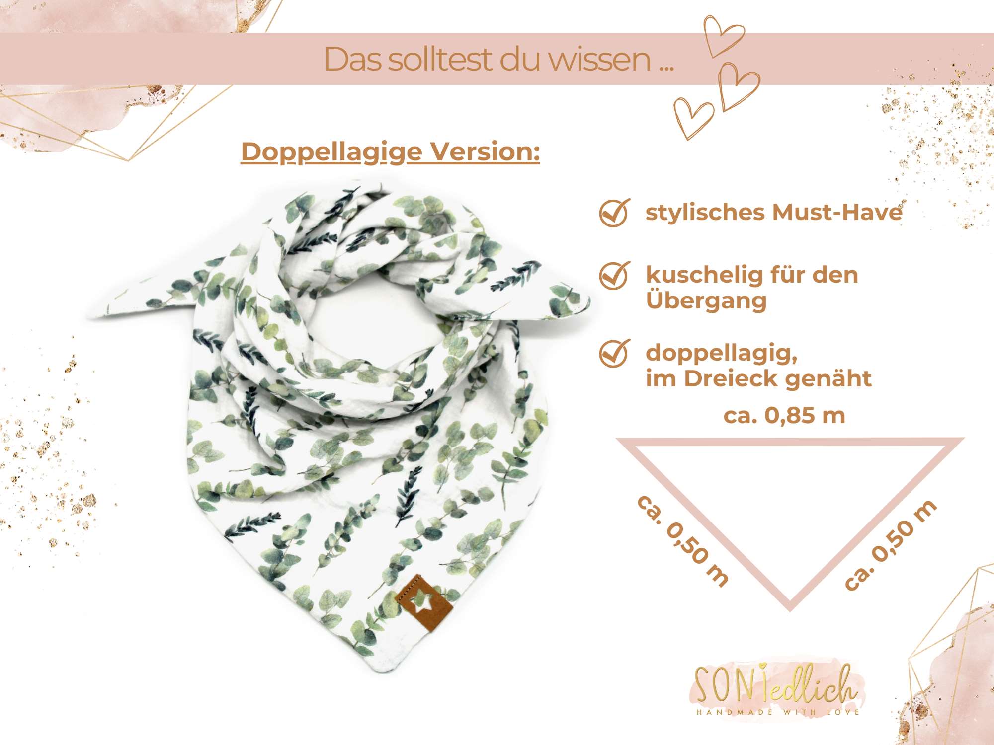 Musselintuch für Kinder "Eukalyptus" Maße doppellagige Version