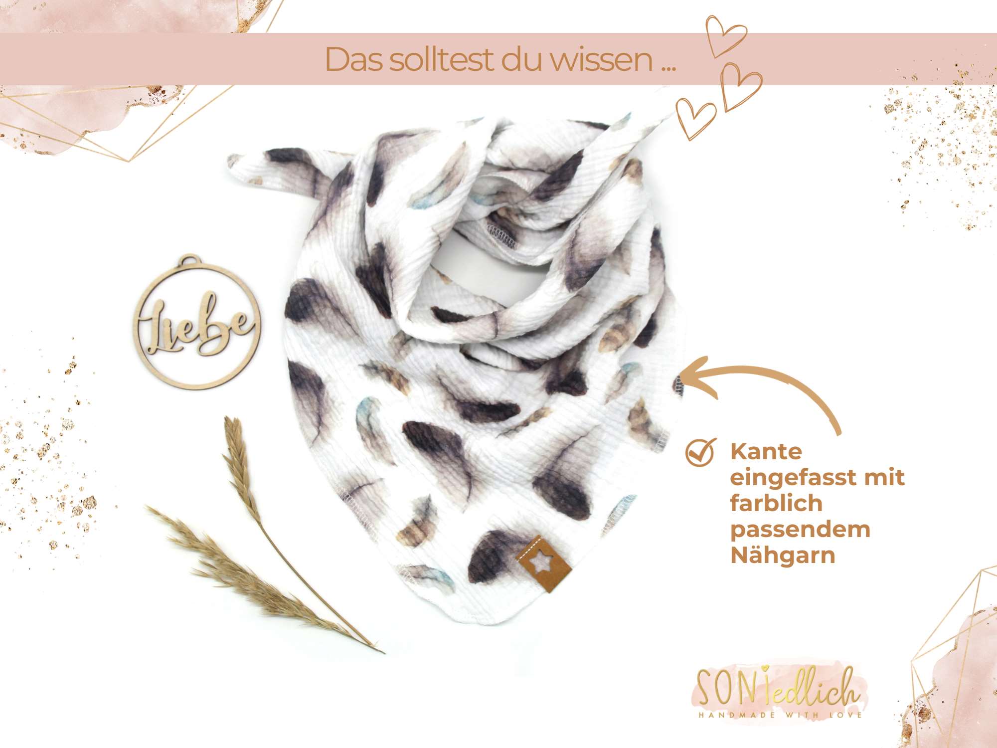 Musselintuch für Kinder „Federn“ Details