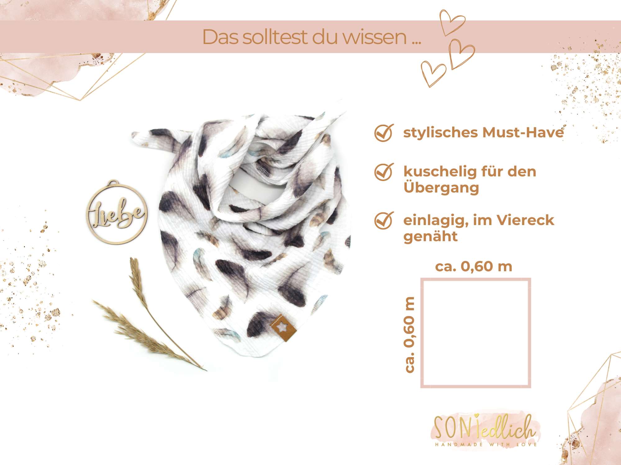 Musselintuch für Kinder „Federn“ Maße