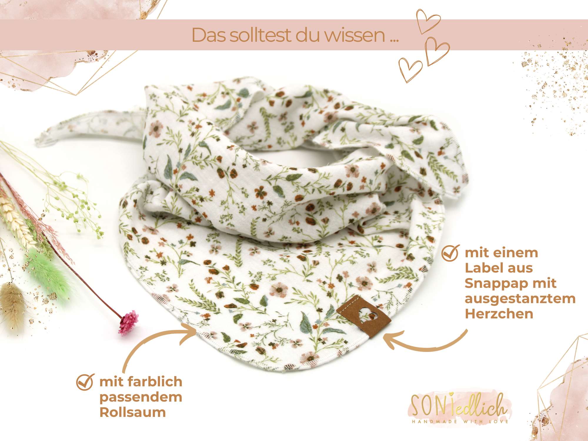 Musselintuch für Kinder "flower meadow" Details